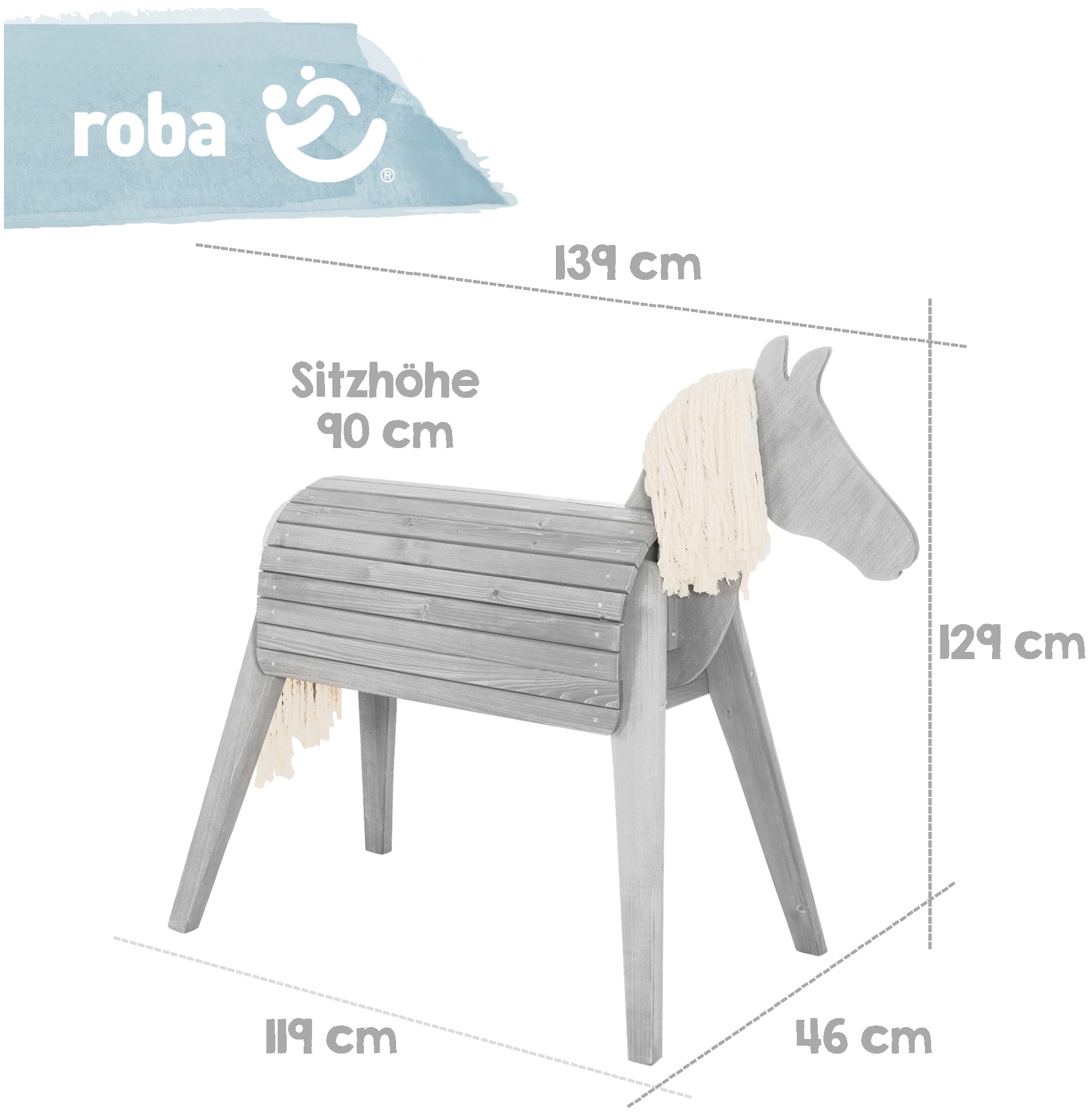 roba® Holzpferd »Spielpferd«, Gartenpferd, HxBxT: 123 x 65 x 153 cm, Sitzhöhe: 89 cm