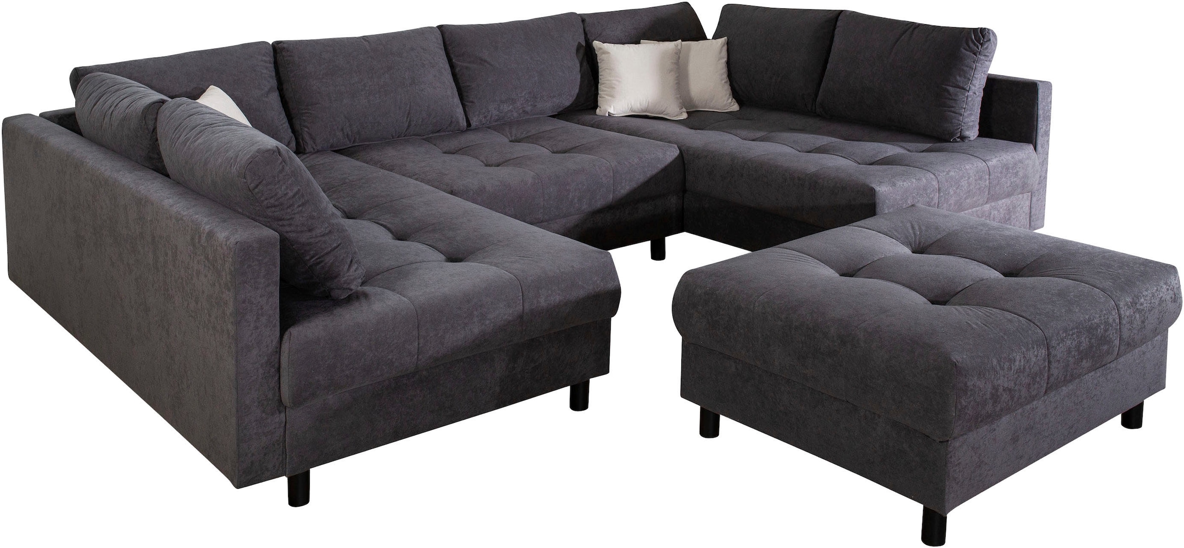 COLLECTION AB Wohnlandschaft »Toni U-Form, B: 298 cm, Liegefl. 282x178cm« Set 2tlg. Sofa + Hocker, mit Schlaffunktion, Federkern, 3 Zierkissen