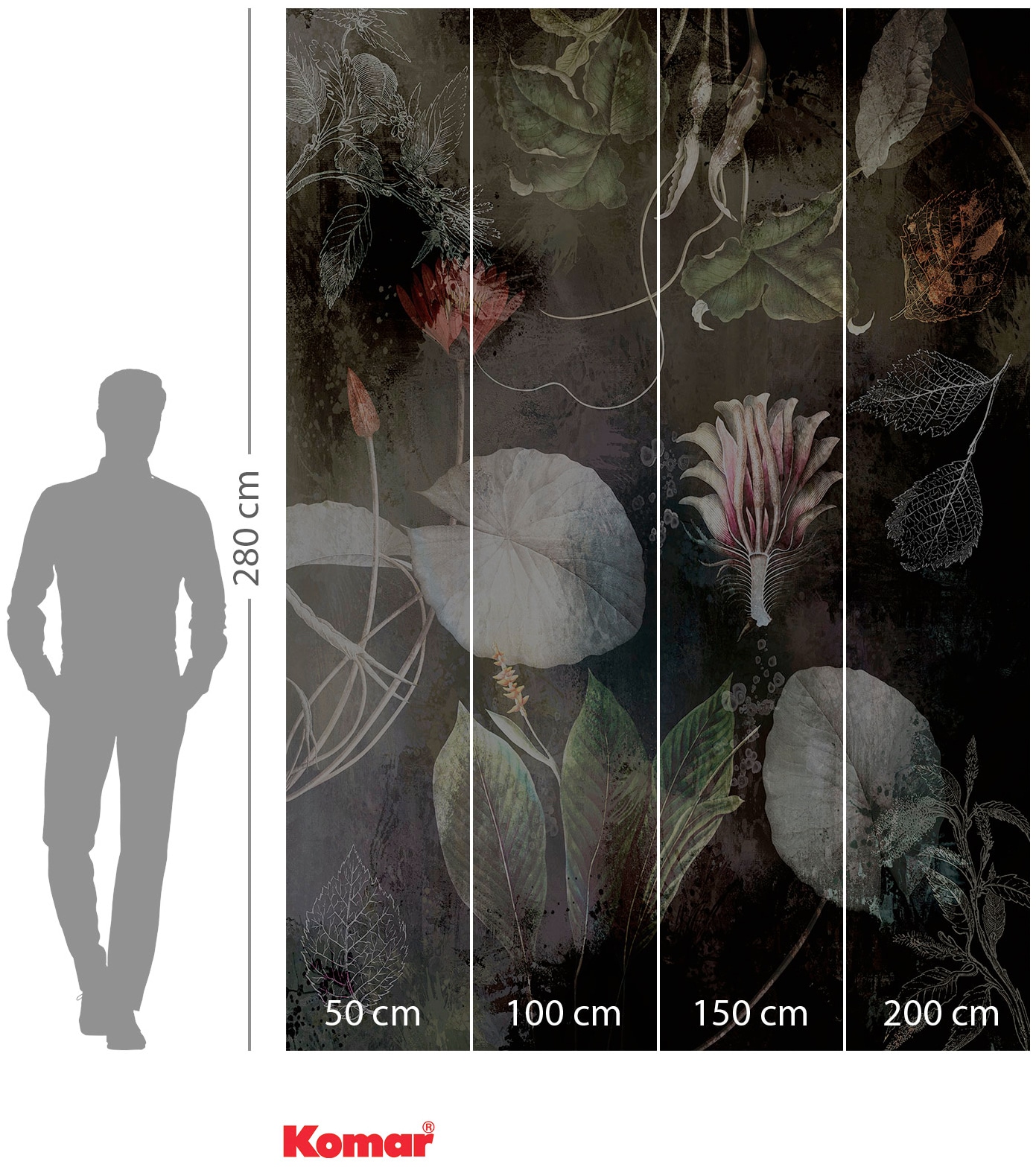 Komar Vliestapete »Digitaldruck Vlies - Night Flowers - Größe 200 x 280 cm«, bedruckt, Wohnzimmer, Schlafzimmer
