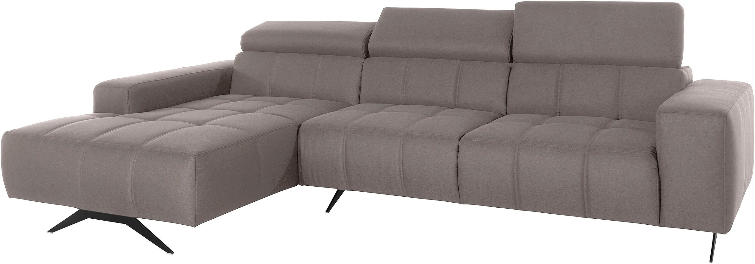 DOMO collection Ecksofa »Trento L-Form, mit Kufenfuß oder Einzelfuß«, wahlweise mit Kopfteilverstellung, Recamiere links/rechts bestellbar