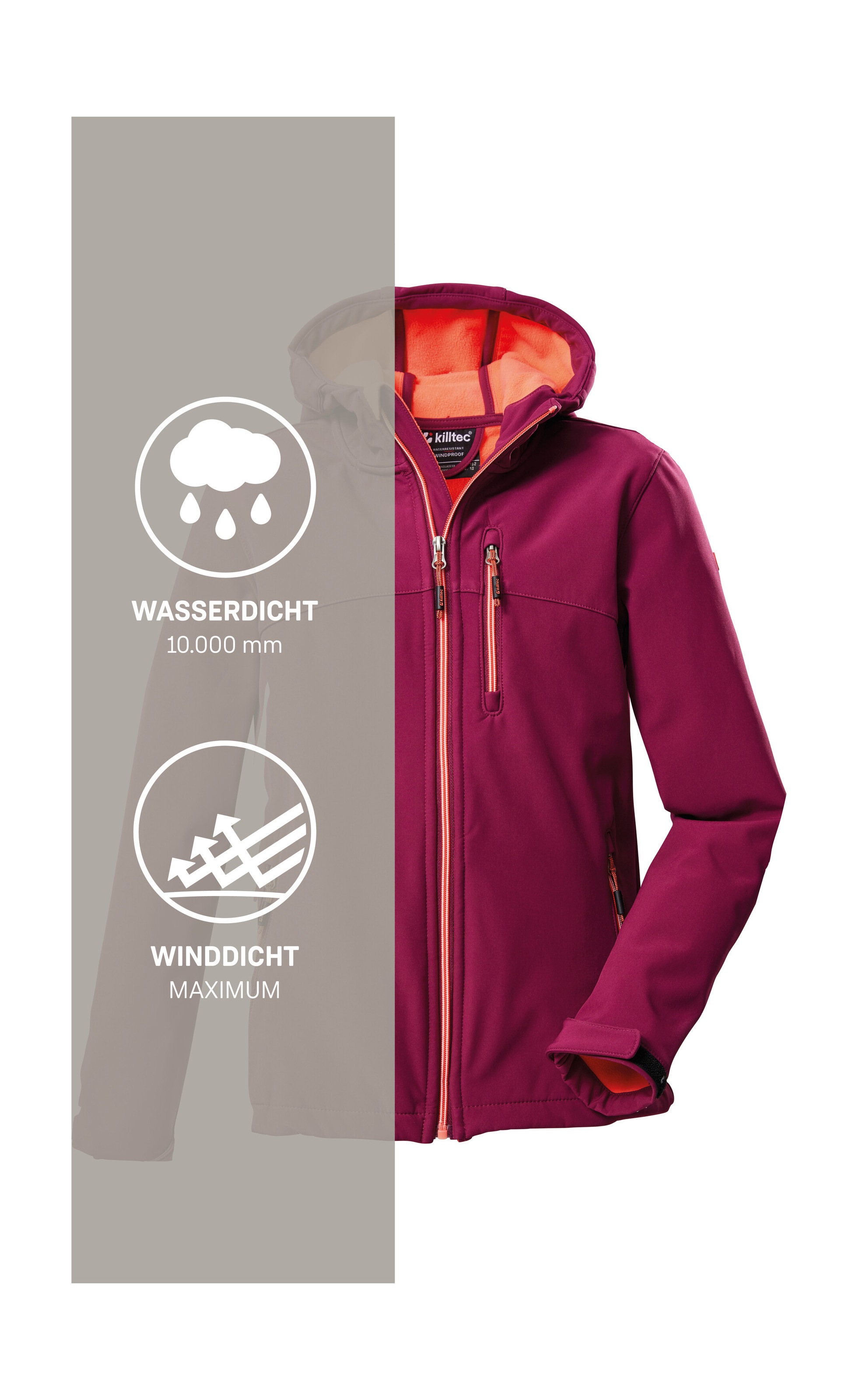 Killtec Softshelljacke »Girls Softshelljacke« Wasserabweisend, verstellbare Kapuze u Ärmel, Fleece-Innenfutter