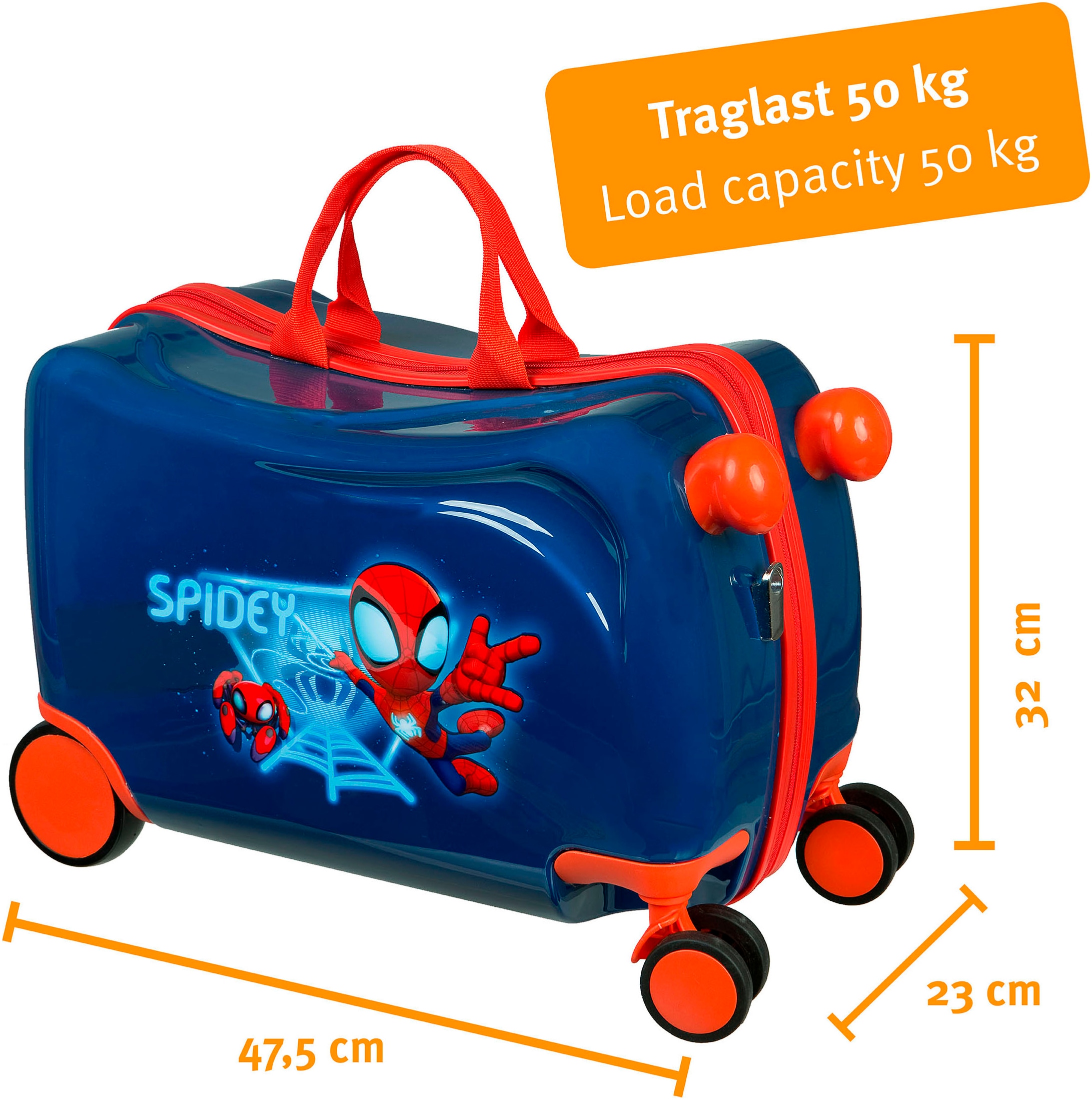 UNDERCOVER Kinderkoffer »Ride-on Trolley, Spider-Man«, 4 Rollen, zum sitzen und ziehen