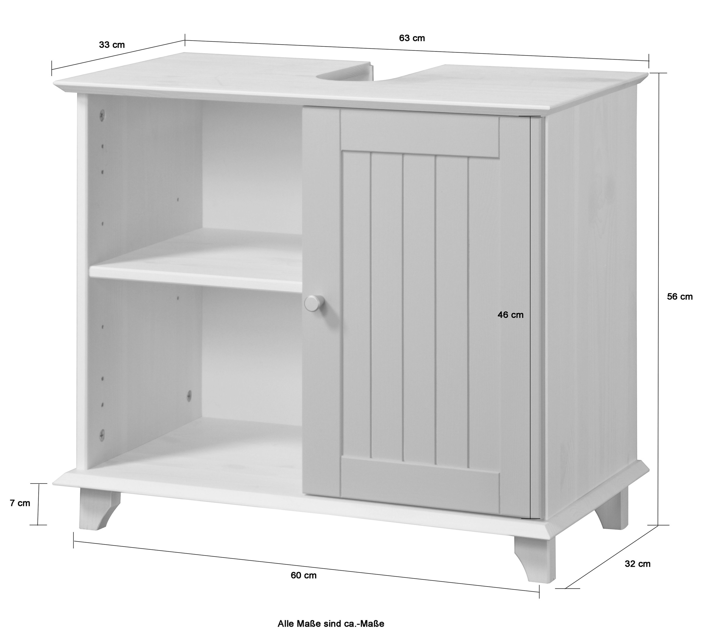 welltime Waschbeckenunterschrank »Venezia Landhaus«, Badmöbel aus Massivholz, Breite 63 cm (ohne Stauraumkisten)