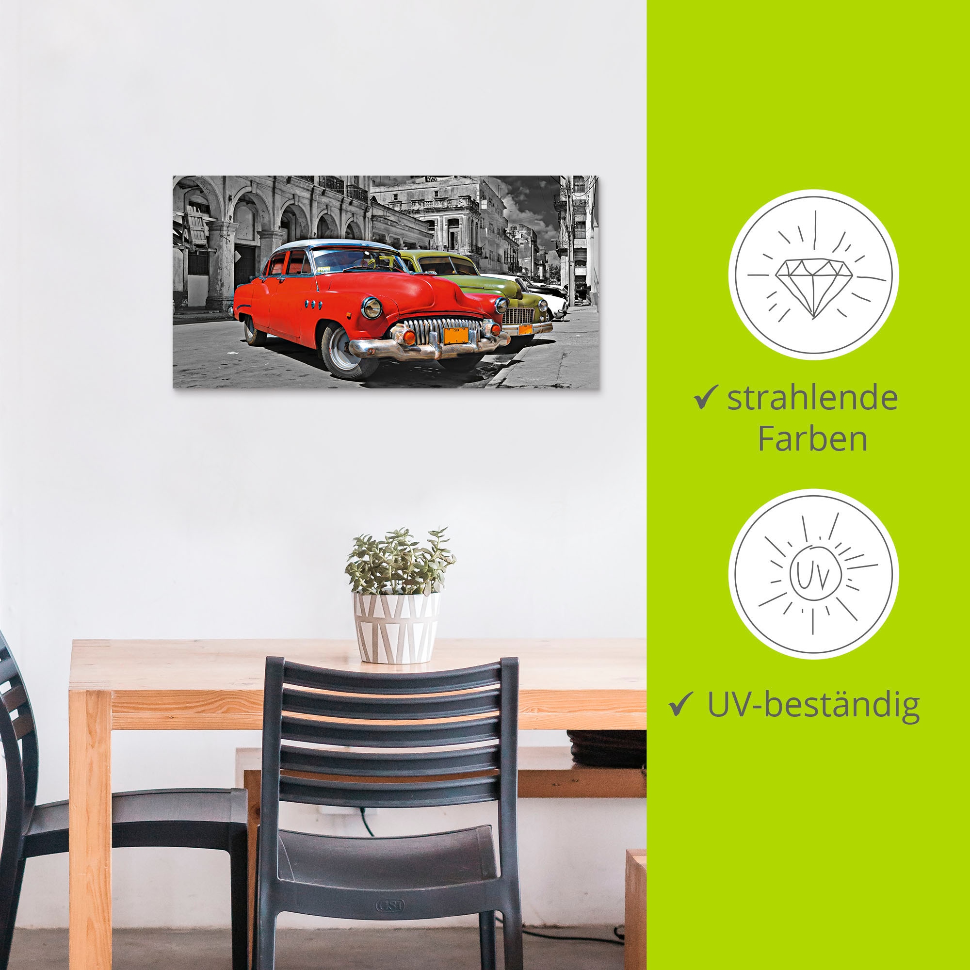 Artland Wandbild »Ansicht von bunten Havanna Autos« Auto 1 Stk. tlg. als Alubild, Outdoorbild, Leinwandbild, Wandaufkleber, versch. Größen
