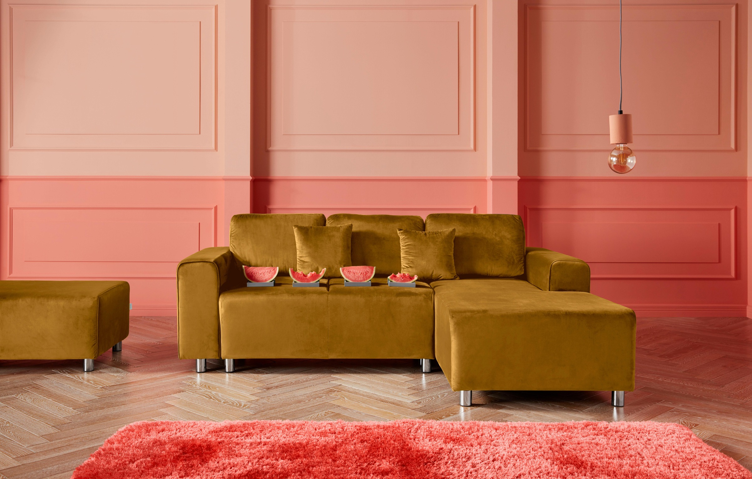 Guido Maria Kretschmer Home&Living Ecksofa »Györ«, L-Form, wahlweise mit Bettfunktion und Bettkasten incl. 2 Zierkissen