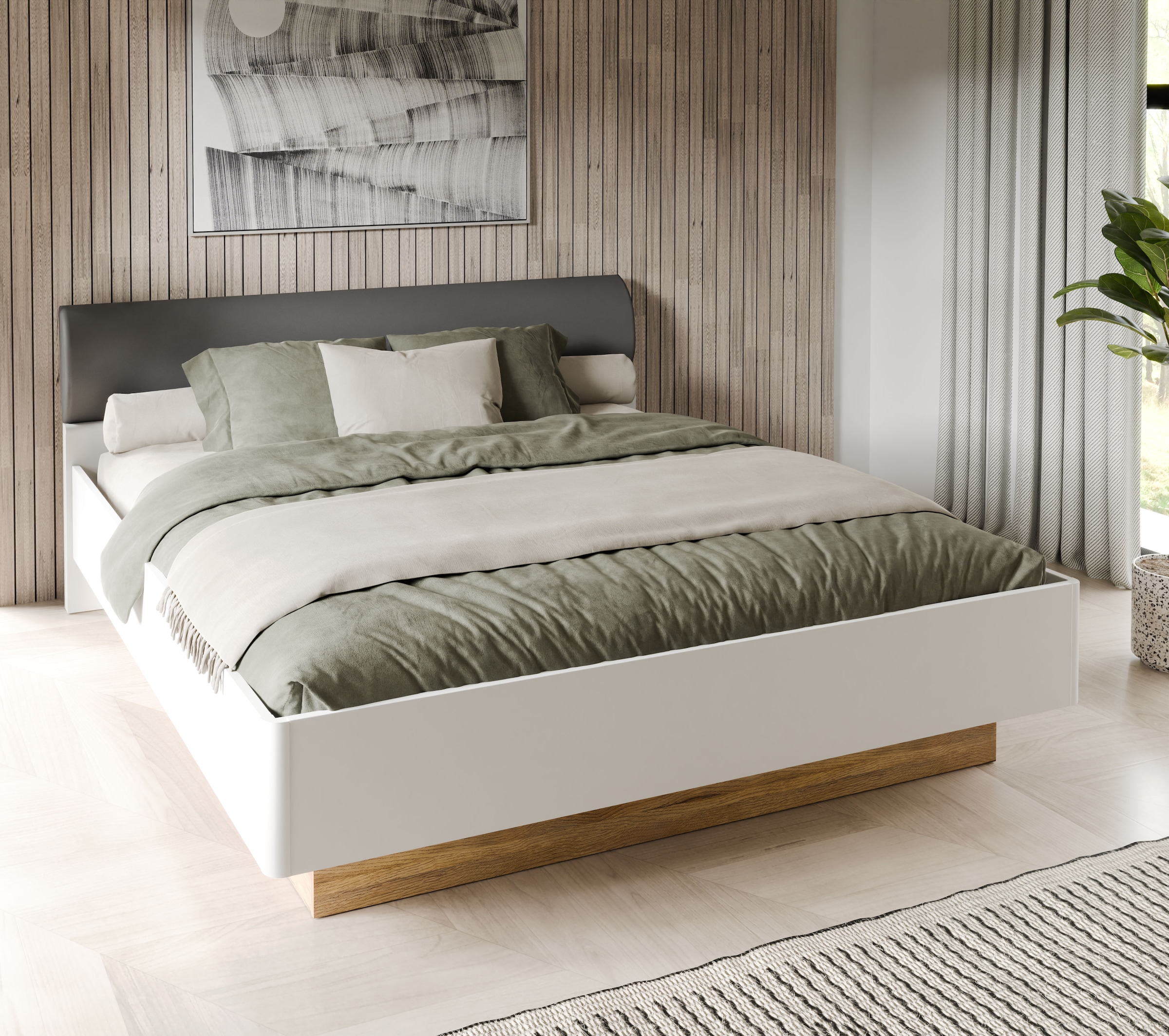 FORTE Bett »MAYACUS, Belastberikeit 240 KG«, Bett mit gepolstertem Kopfteil, Beleuchtung optional bestellbar