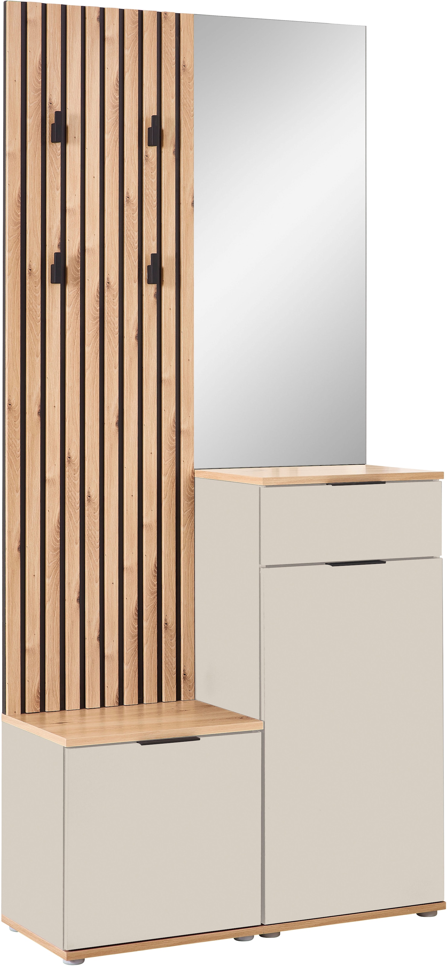 HBZ Kompaktgarderobe »Simple mit Spiegel, Flurgarderobe BxHxT 88x195x35 cm« 4 Stk. tlg. mit Bank, Paneel, Schuhkommode mit Schubkasten und Spiegel