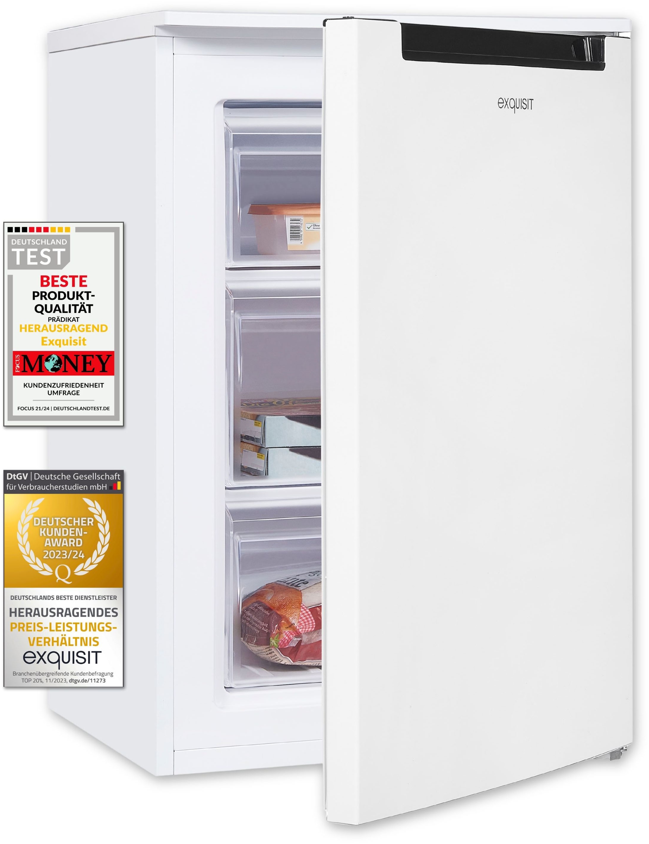 exquisit Gefrierschrank »GS81-040D weiss«, 85 cm hoch, 55 cm breit, 87 Liter Nutzinhalt, Flexibler Türanschlag, 4 Sterne Gefrieren