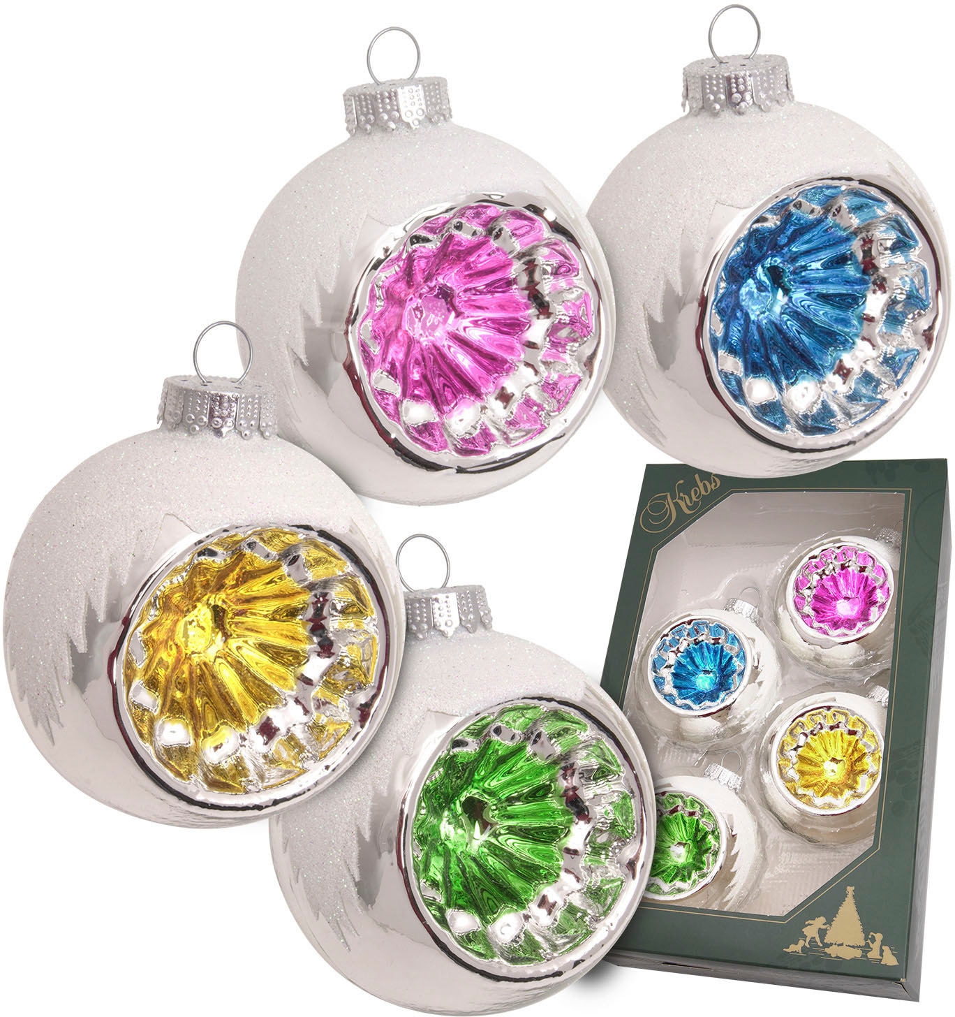 Christbaumschmuck »Reflexkugeln Retro mit Schneedach«, (Packung, 4 tlg.),...