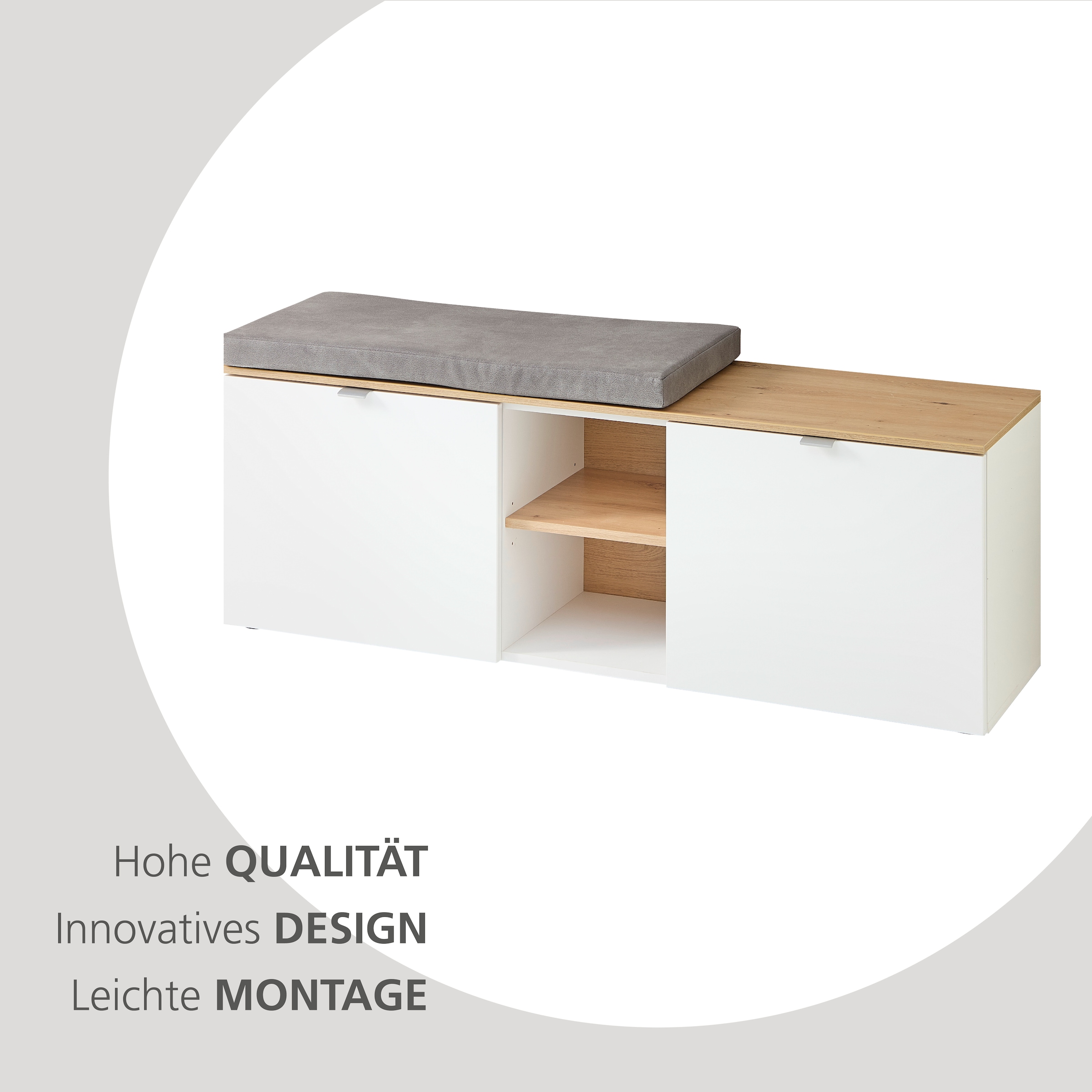 Innostyle Schuhschrank »Bari Schuhbank inkl. Sitzkissen, BxHxT 128x50x38 cm« 1 Stk. tlg. 2 türig, 6 Fächer, Softclose, ABS Kantenschutz