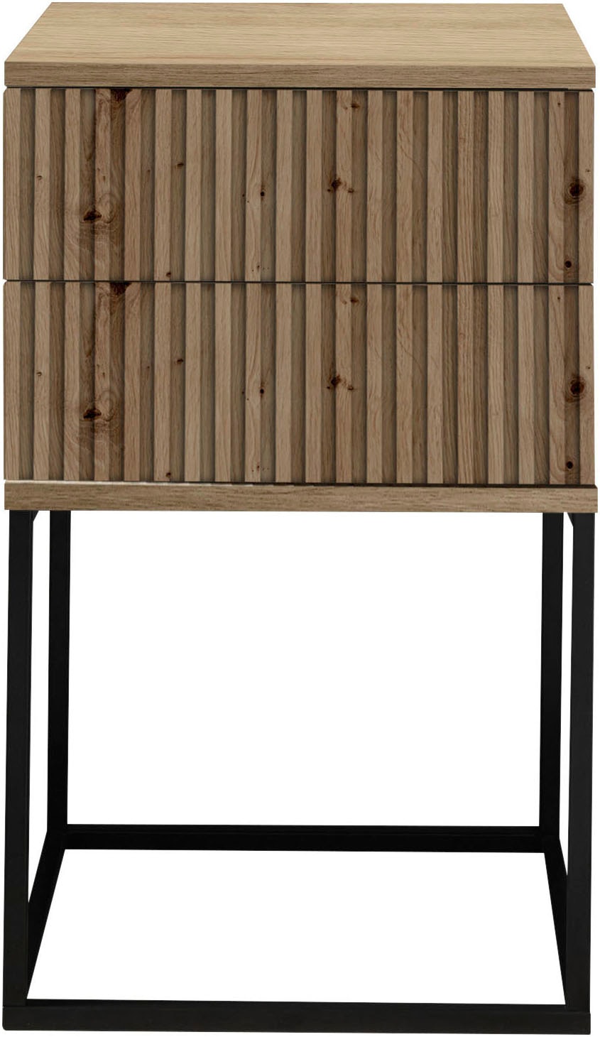 Schlafkontor Nachtkommode »Marle Nachtkonsole, Nachtkästchen auf Metall-Fußgestell« Schubkasten in Rillenoptik auf schwarzem Metallgestell
