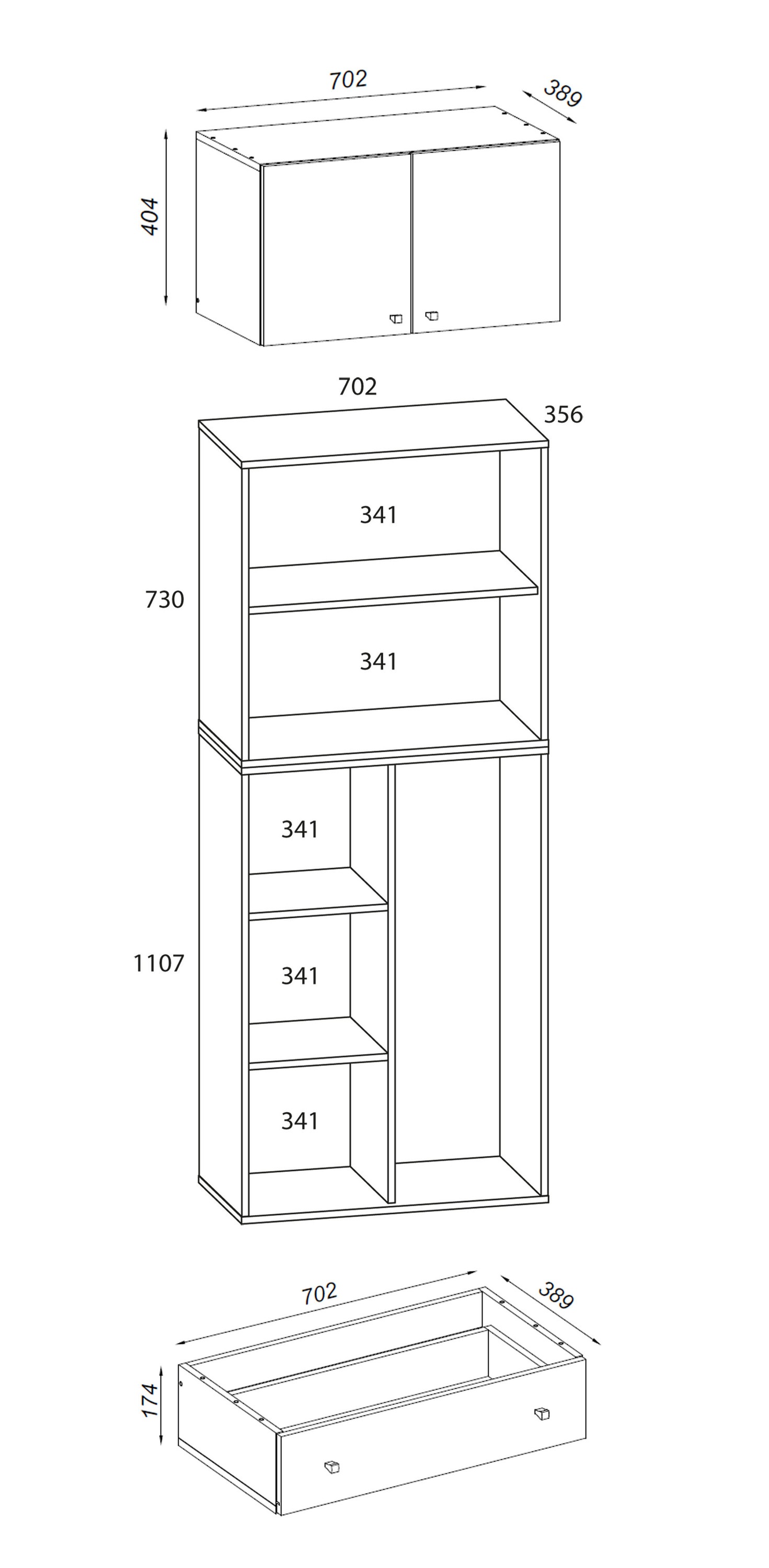 VCM Mehrzweckschrank »VCM Holz Besenschrank | 6 Fächer | Maße: H. 240 x B. 70 x T. 39 cm | Haushaltsschrank | Mehrzweckschrank | Aufsatz mit 2 Türen | Extra Schublade - Lona«, (1 St.)