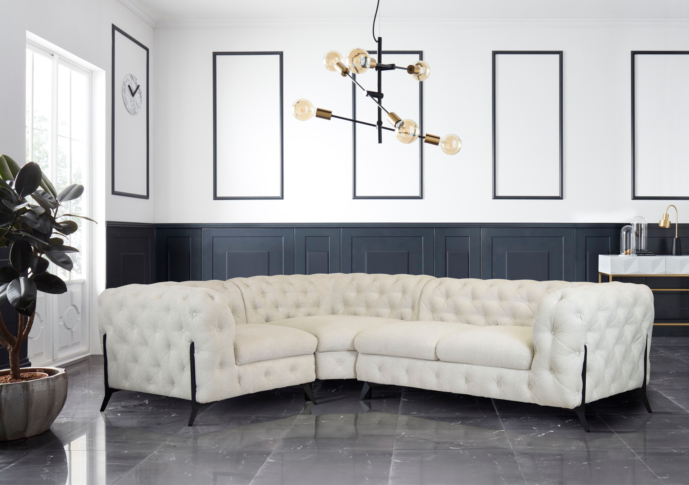 Leonique Chesterfield-Sofa »Amaury L-Form«, moderne Chersterfield-Optik, Breite 262 cm, Fußfarbe wählbar