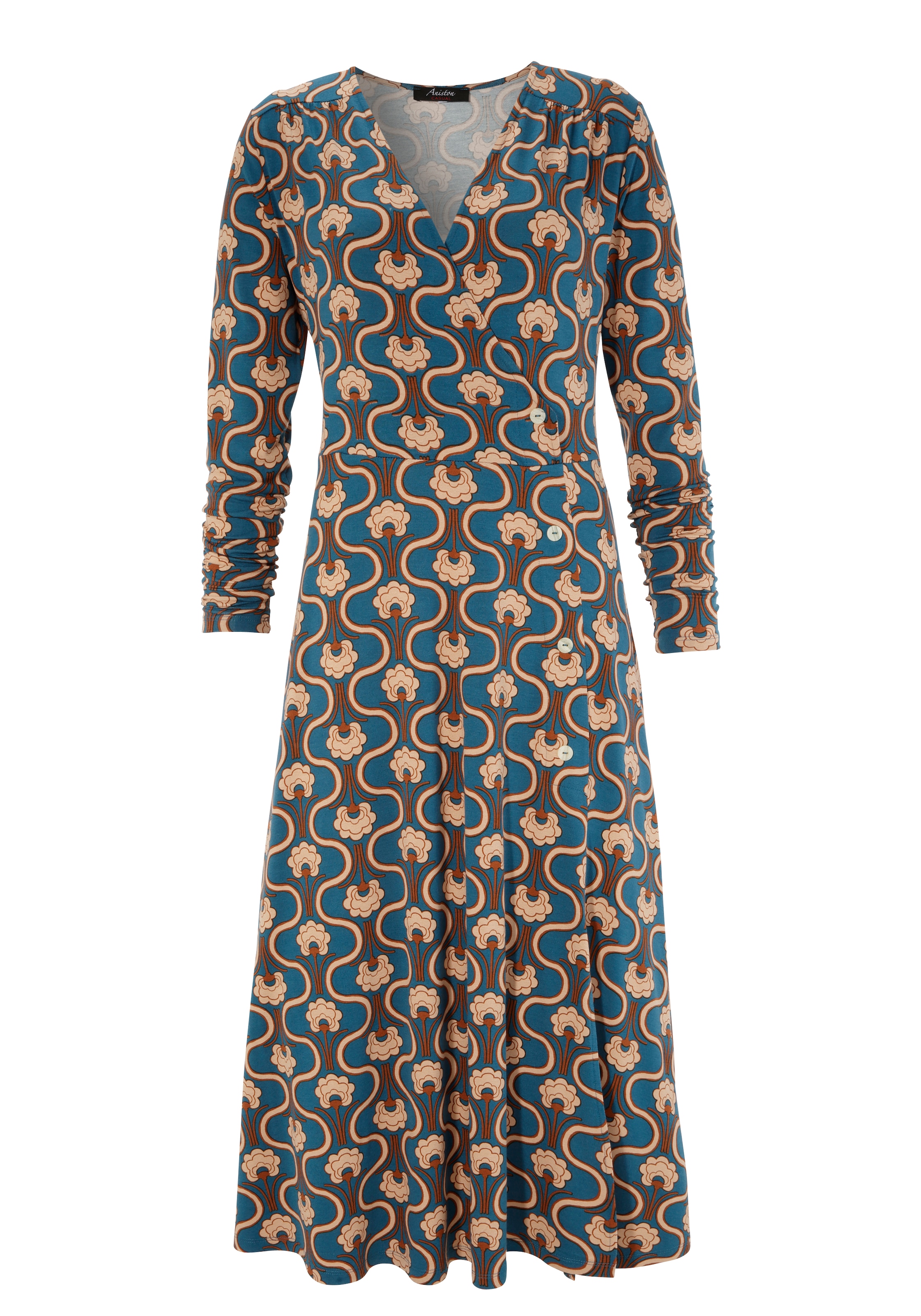 Aniston CASUAL Jerseykleid, mit trendigem Retromuster bedruckt