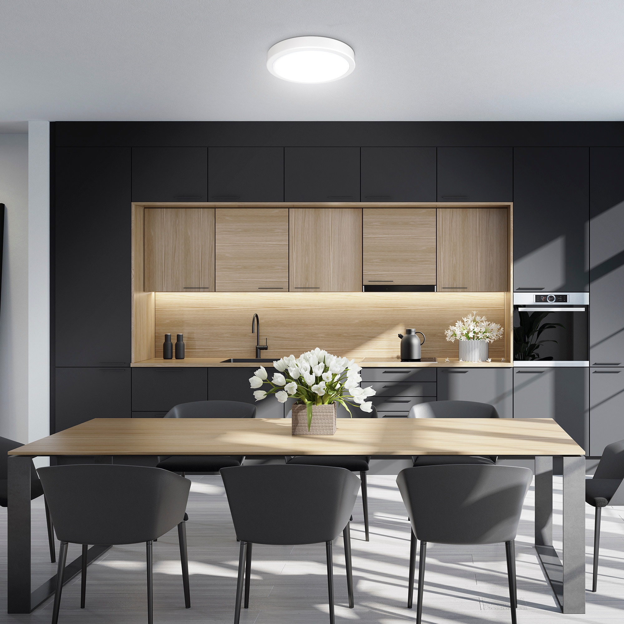 B.K.Licht LED Deckenleuchte »BK_DL1521 LED-Deckenlampe, Ø28cm, Neutralweißes Licht, Weiß«, 1 flammig, Leuchtmittel LED-Modul | LED fest integriert, Küchenlampe, 8 Watt, 2.000 Lumen, 4.000 Kelvin Wohnzimmerlampe