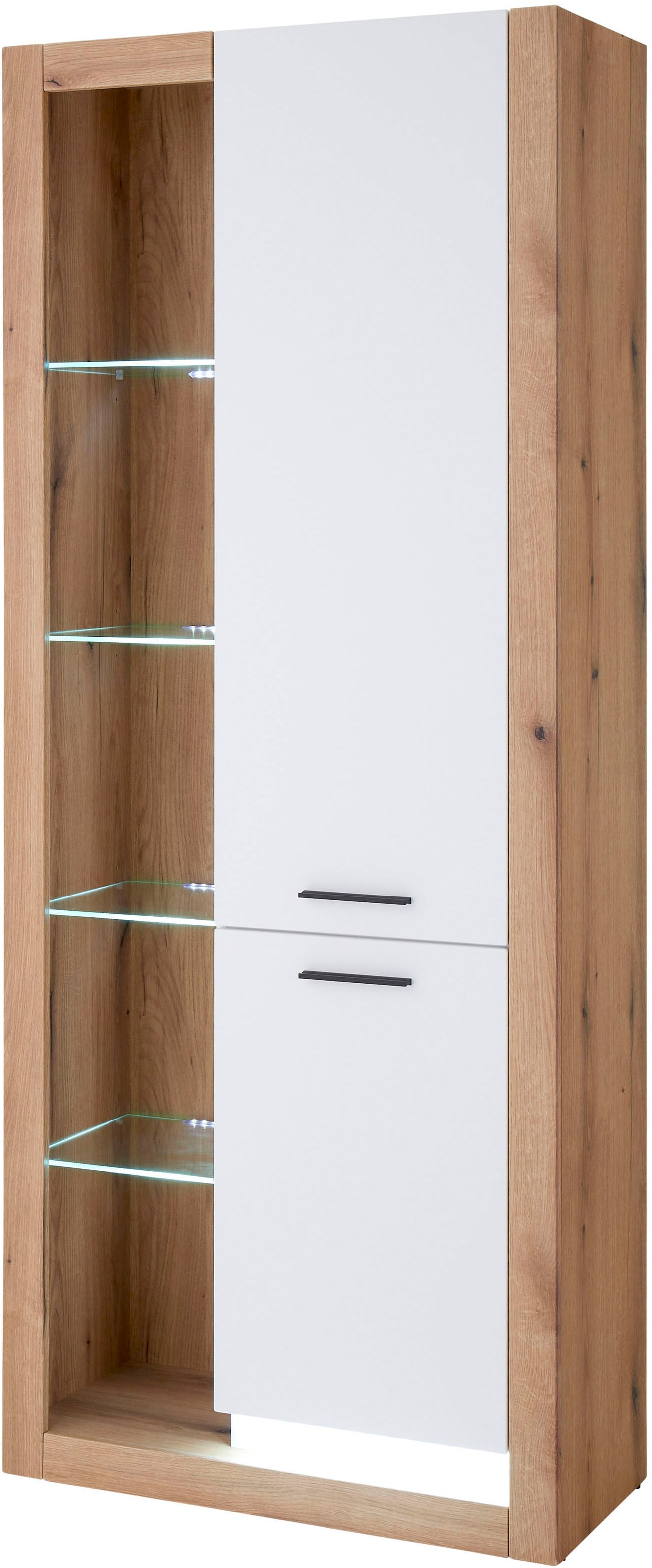 Home affaire Vitrine »Brixen, Vitrinenschrank in Eiche Dekor, moderne Standvitrine« Metallgriffe, ausreichend Stauraum, vielseitig einsetzbar, 80 cm breit