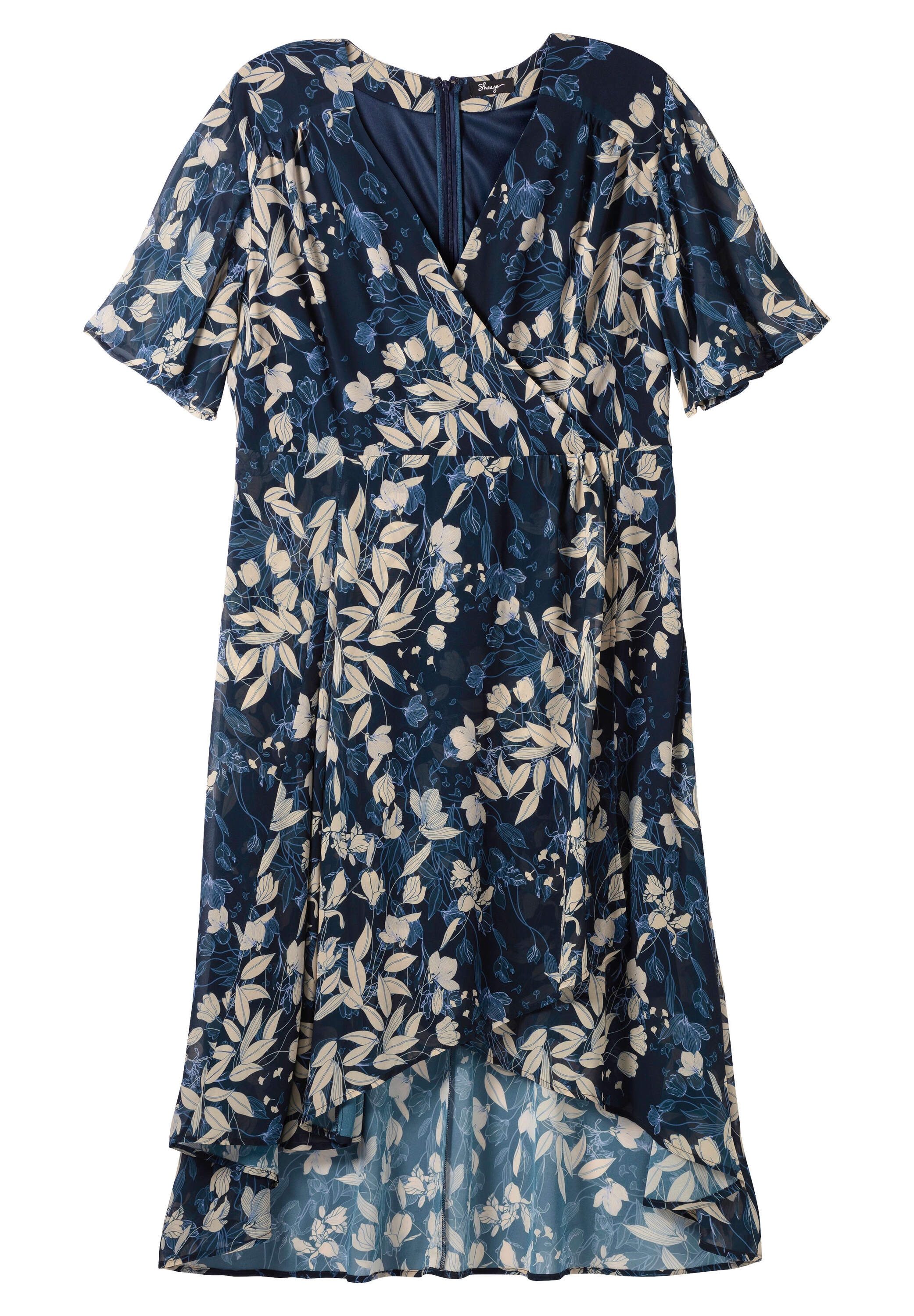 Sheego Sommerkleid »Abendkleid Chiffonkleid in Wickeloptik, mit Blätterprint« Ohne Taschen aus Chiffon, in Wickeloptik