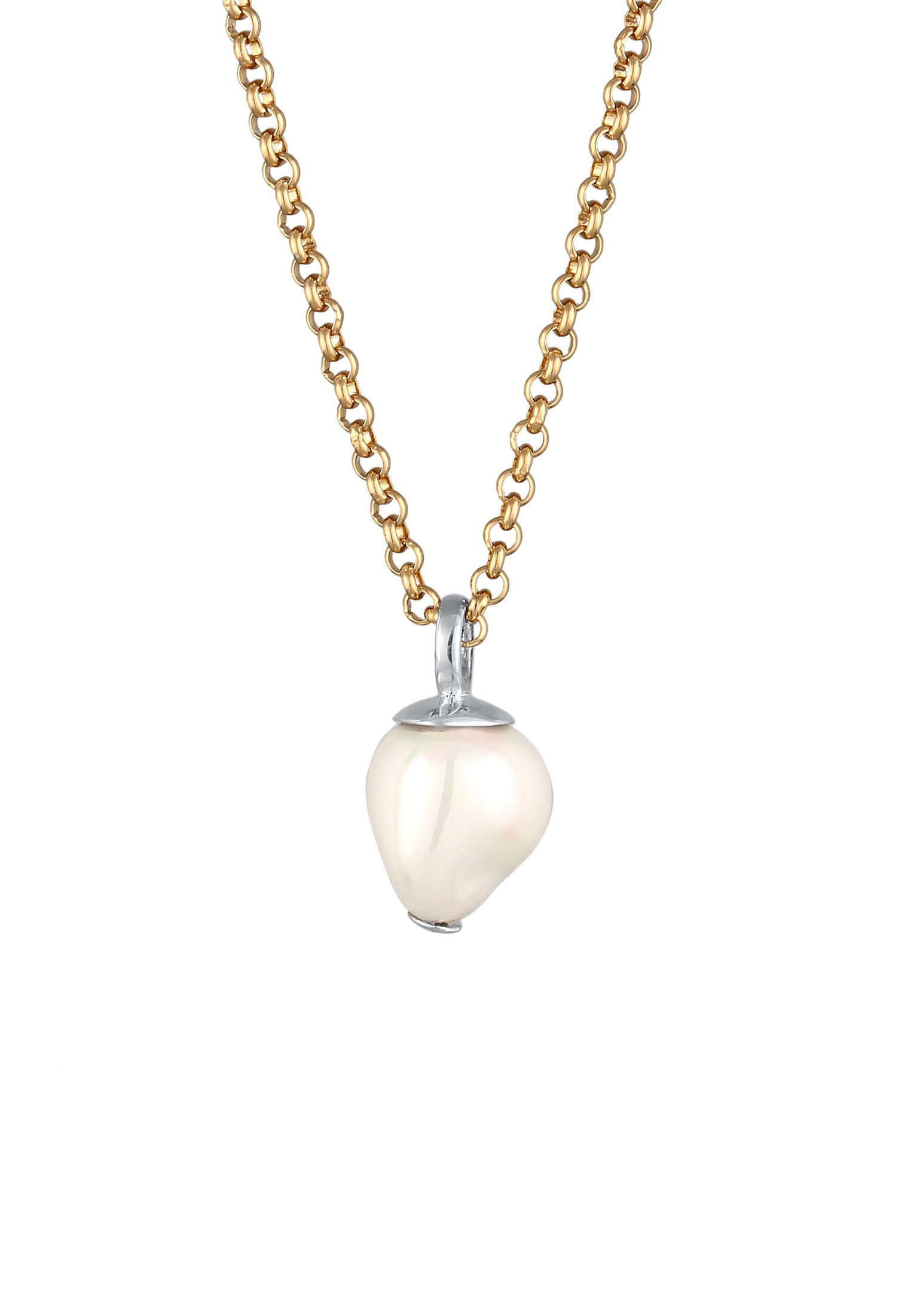 Elli Premium Silberkette »Halskette Muschelkernperle Weiß 925 Sterling Silber vergoldet«