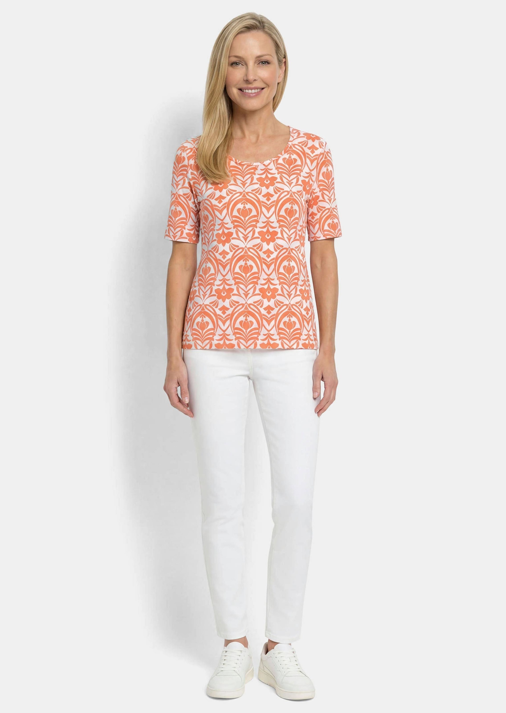 GOLDNER Kurzarmshirt »Viskoseshirt mit femininem Ornamentmuster« stretchbequemer Viskosejersey