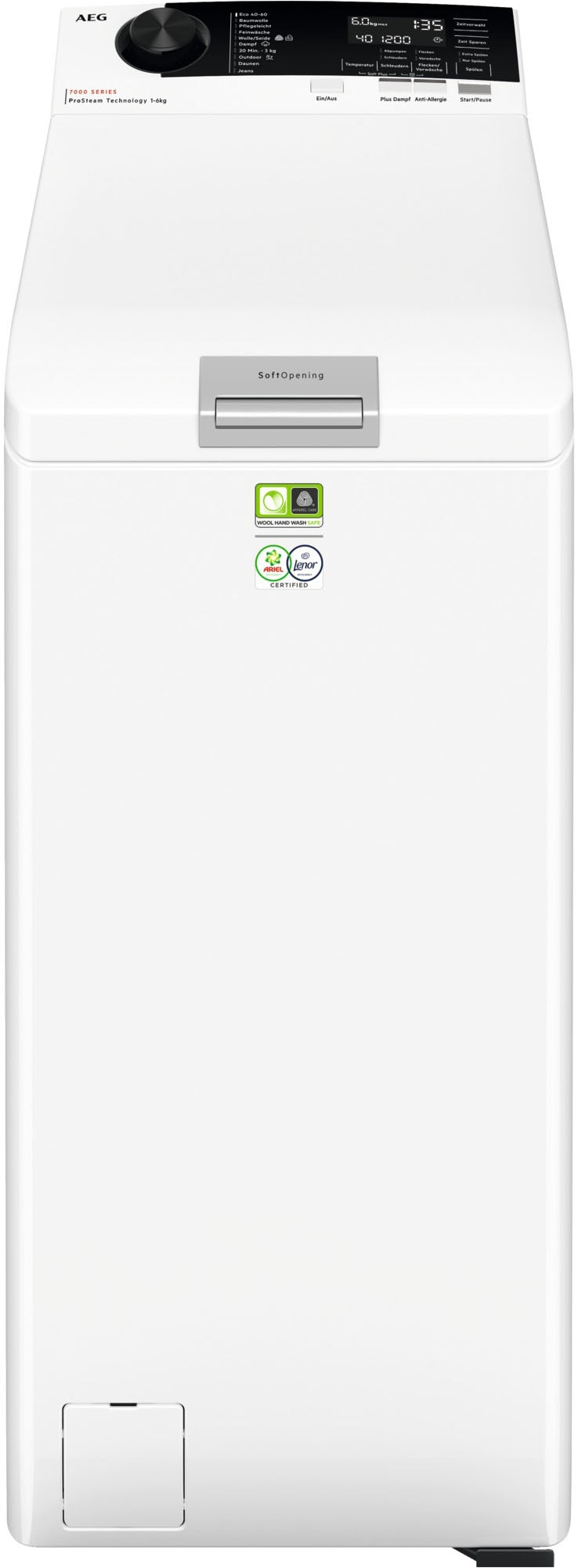 AEG, Waschmaschine Toplader Serie 7000 »LTR7A70260« 6 kg 1200 U/min ProSteam : Auffrischen mit Dampf statt Waschen und 96 % Wasser sparen, weiß, Aqua 