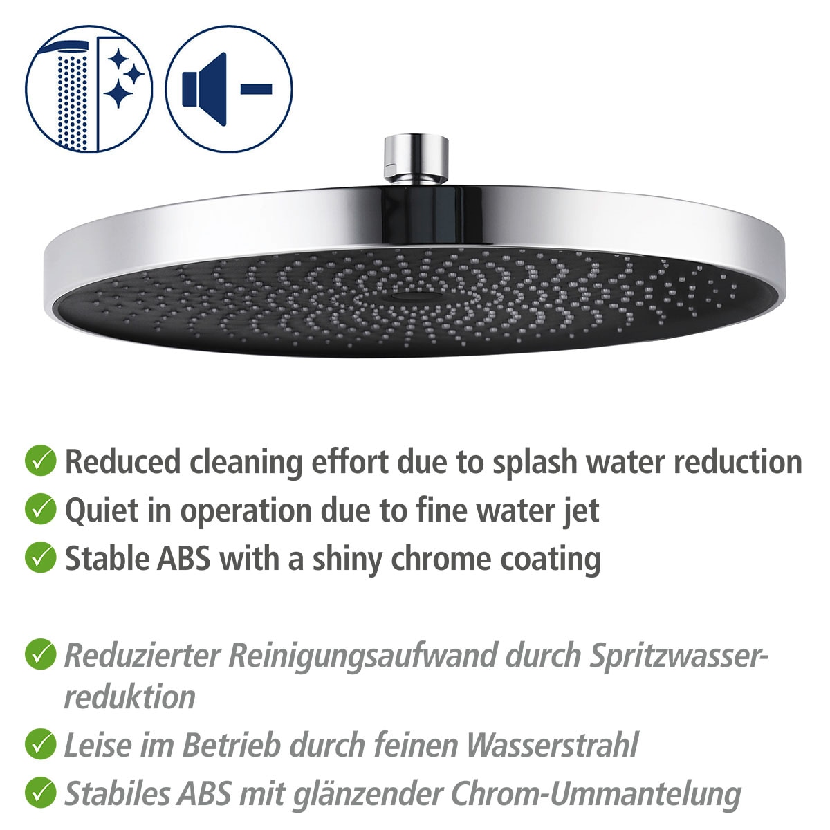 WENKO Kopfbrause »Softwater«, (1 tlg.), Chrom/Schwarz, Ø 26 cm