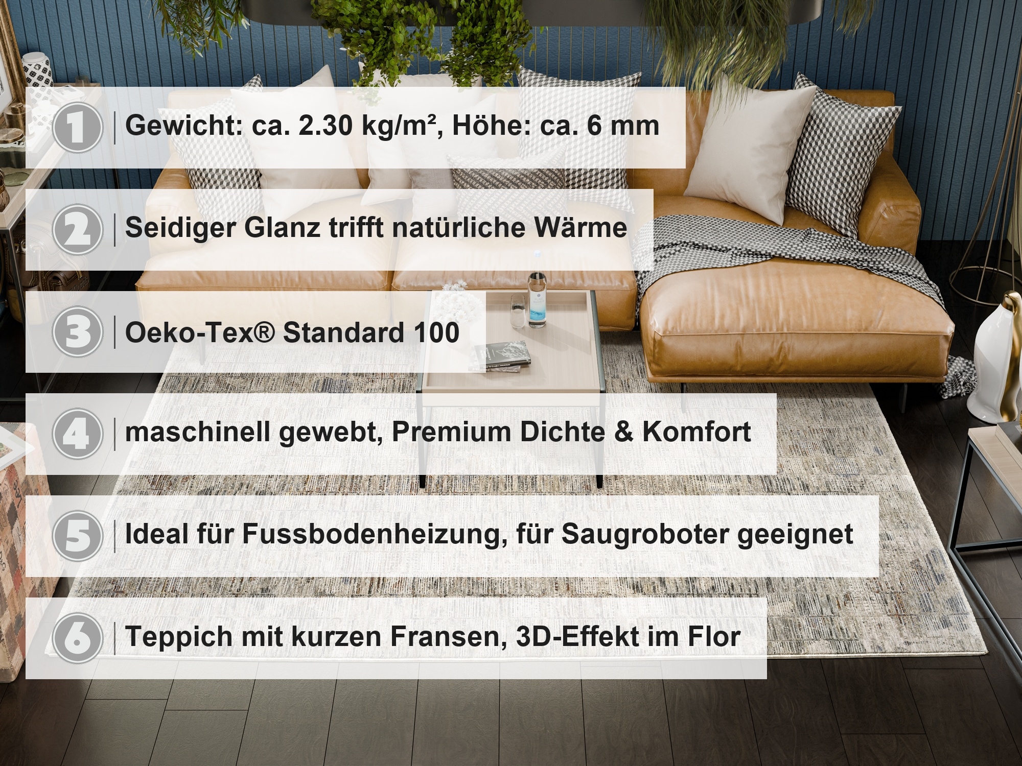 OCI DIE TEPPICHMARKE Teppich »OMEN GRID , auch in quadratischer Form« rechteckig 6 mm Höhe Design Kurzflor Teppich, leichter Glanz, mit Fransen,  Wohnzimmer