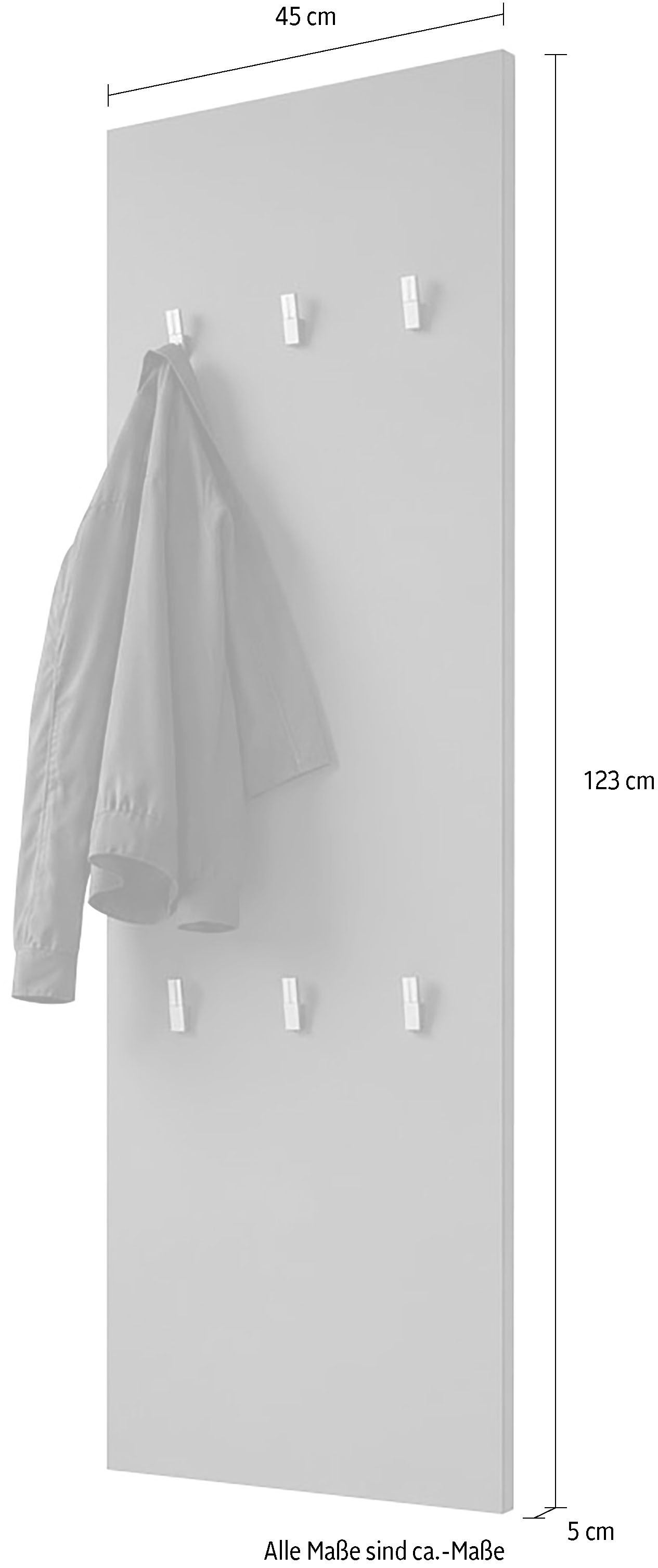 borchardt Möbel Garderobenpaneel »Vaasa, 123x45cm mit Metallhaken« Garderobe hängend, 6 Haken, Wandgarderobe