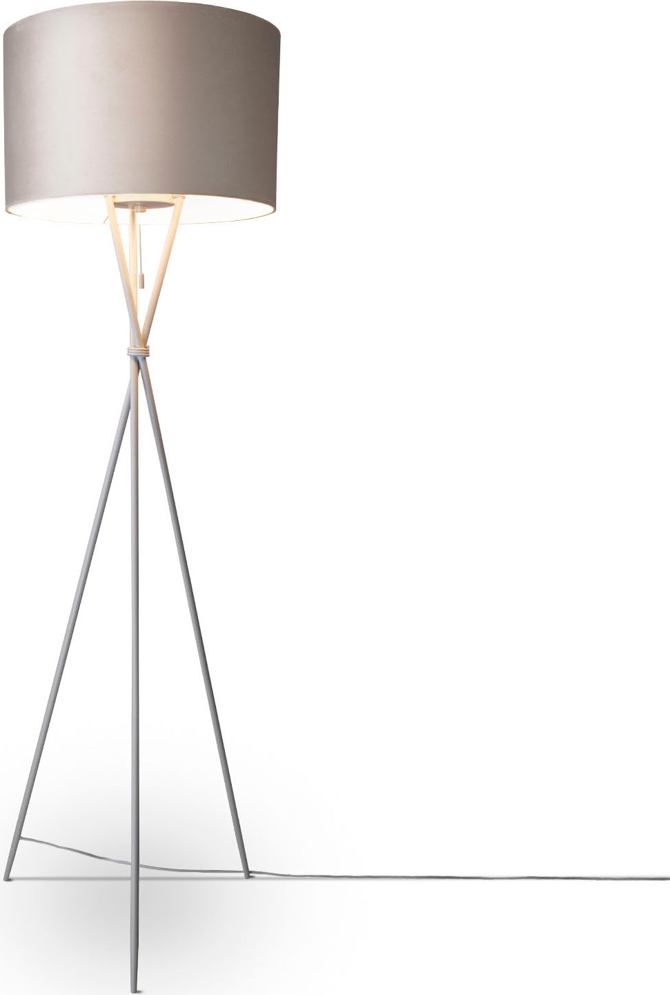 Paco Home Stehlampe »Kate uni Color«, Leuchtmittel E27 | ohne Leuchtmittel, Wohnzimmer Dreibein Standleuchte Velour Höhe 177,5cm Filigran E27