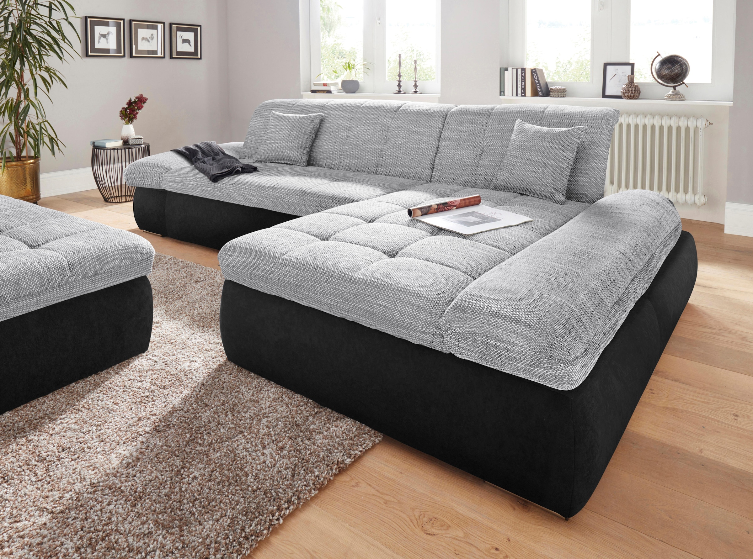 DOMO collection Ecksofa »PB Moric wahlweise mit Bettfunktion + Armteilverstellung, L-Form«, im XXL-Format, B/T/H:300/172/80 cm, feine Steppung