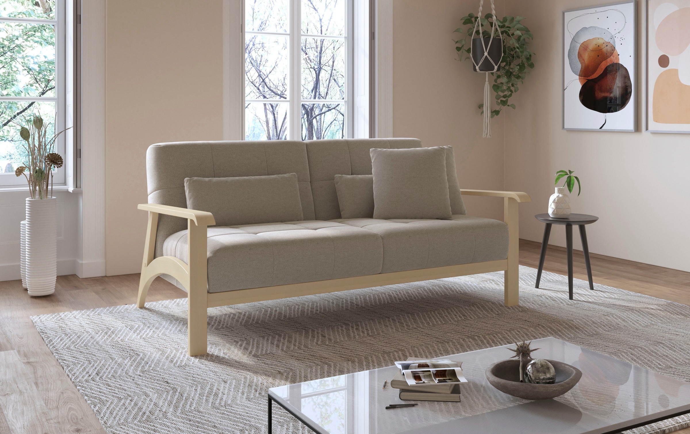 sit&more 2,5-Sitzer »Billund«, Armlehnen aus Buchenholz in natur, verschiedene Bezüge und Farben