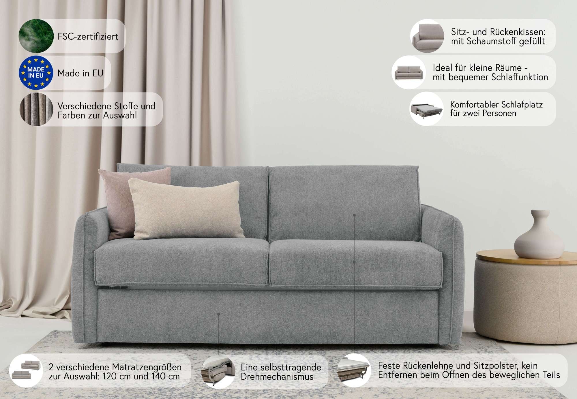 Home affaire Schlafsofa »Bergamons«, 2-Sitzer, mit Dauerschlaffunktion, inkl. Federkernmatratze, Lattenrost