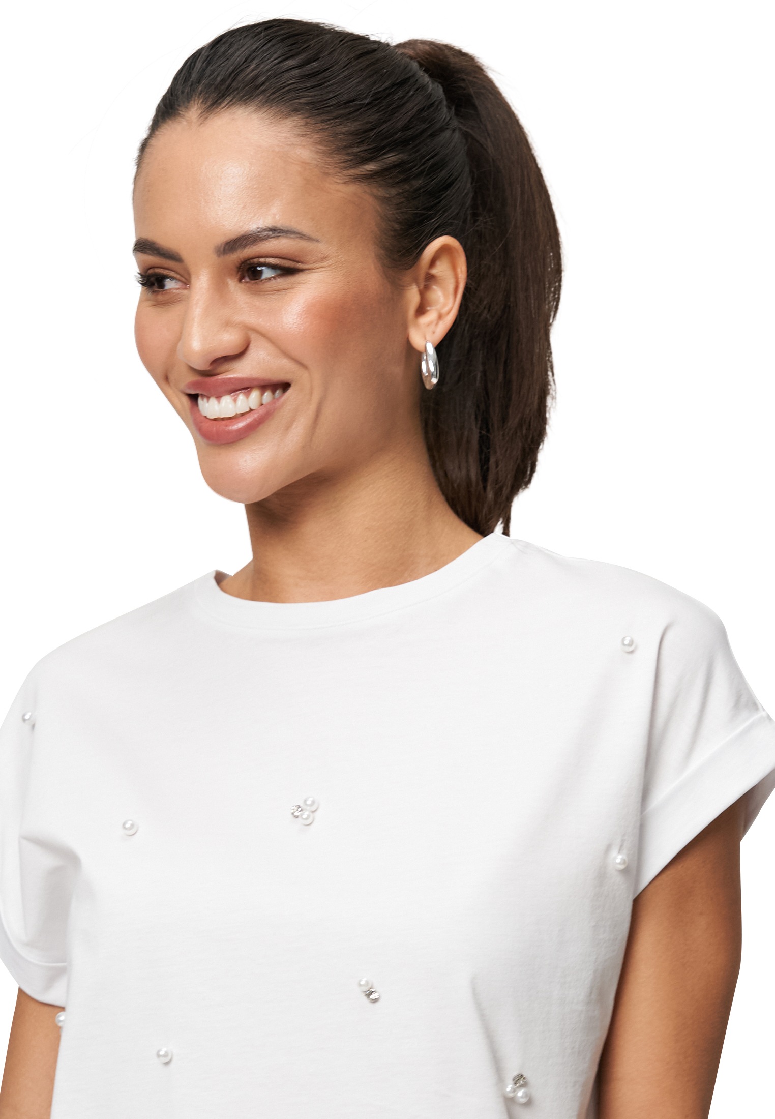 Zero Kurzarmshirt »Oversized-Shirt mit Perlen«