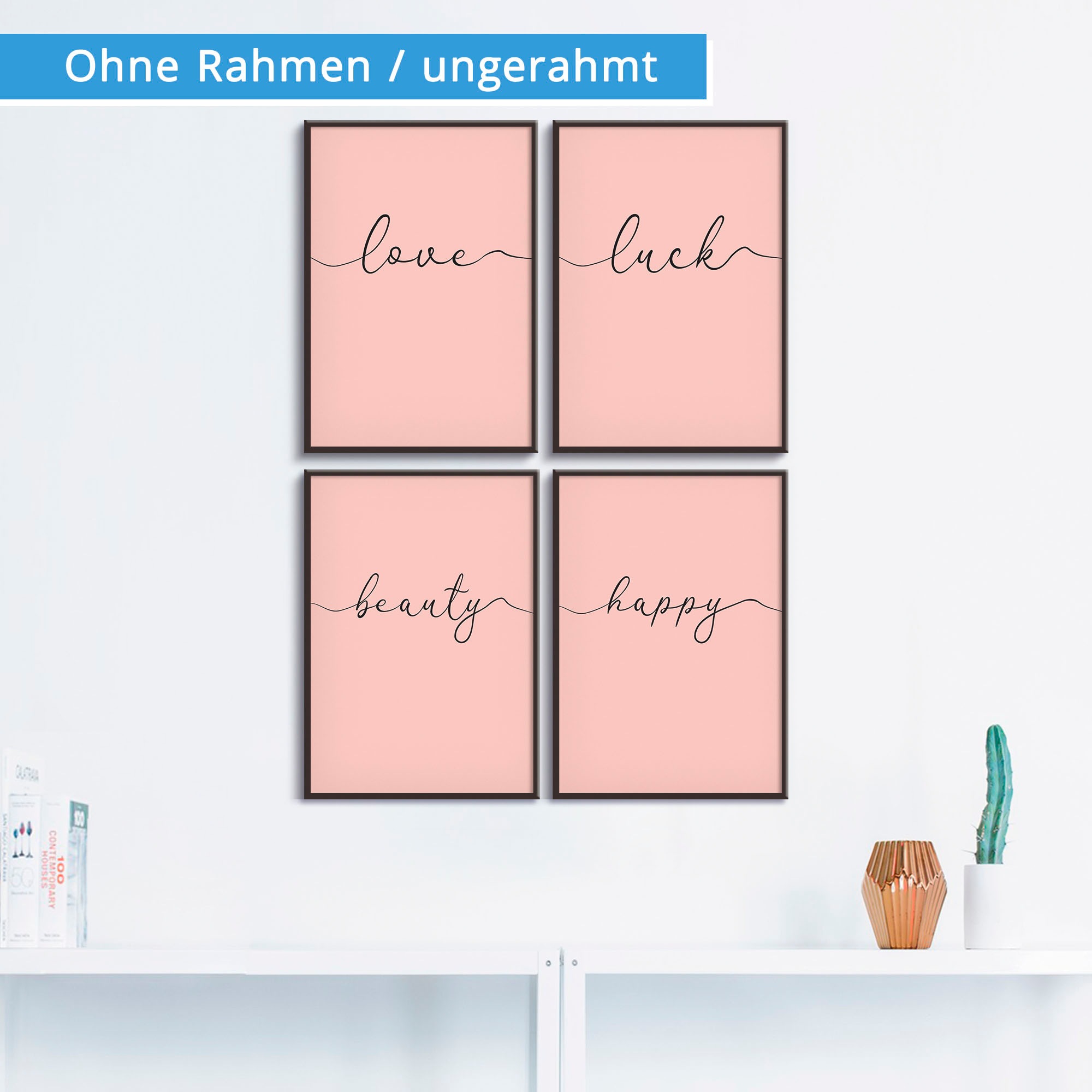 Artland Poster »Liebe Glück Schönheit Frohsinn«, Sprüche & Texte, (4 St.), Poster, Wandbild, Bild, Wandposter
