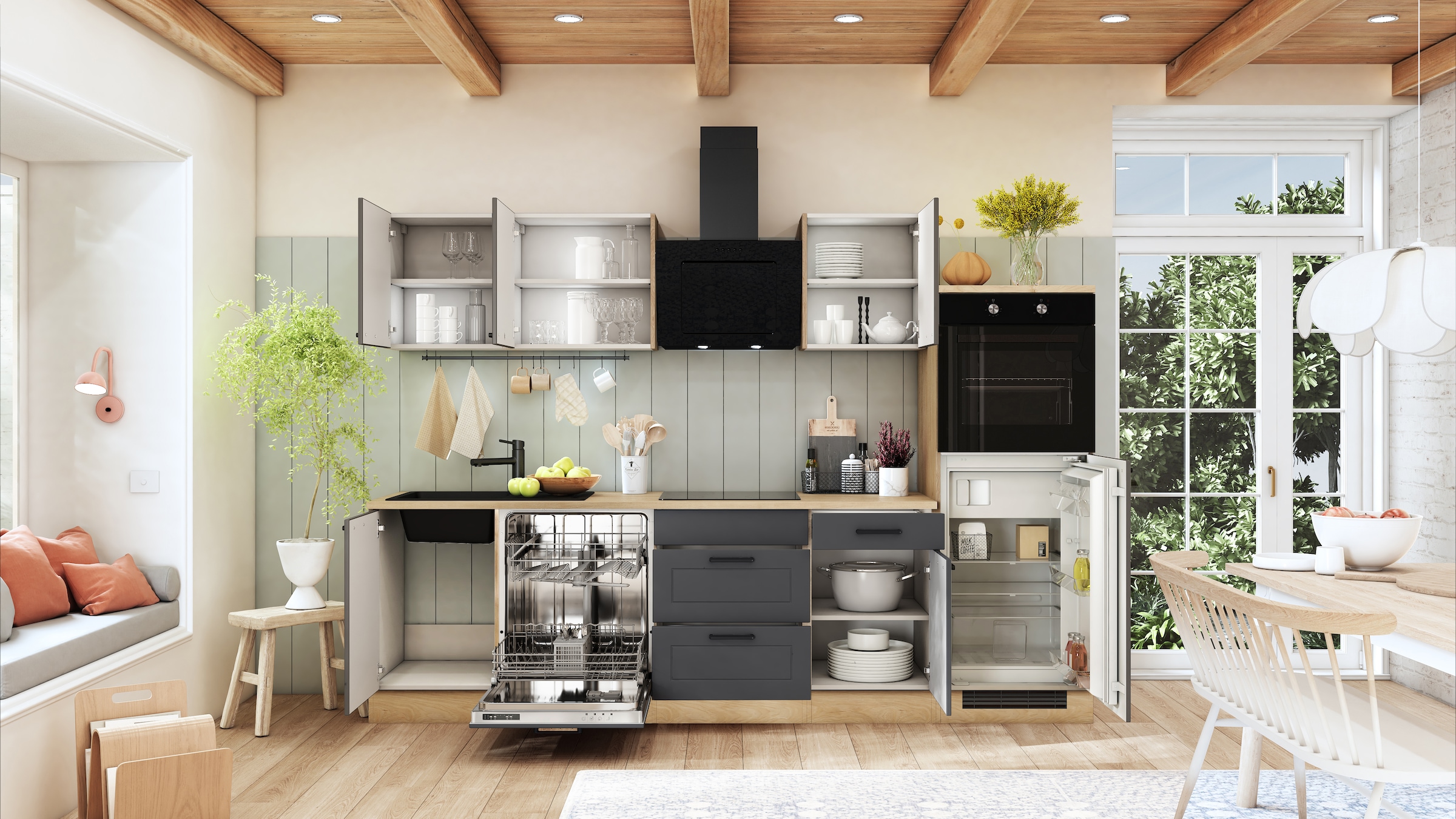 Flex-Well Küche »ROMEO & JULIA, im Landhaus-Stil, Breite 280 cm« L-280-2317-044-ROMEO,  wahlweise mit E-Geräten und Spüle in edelstahl oder schwarz