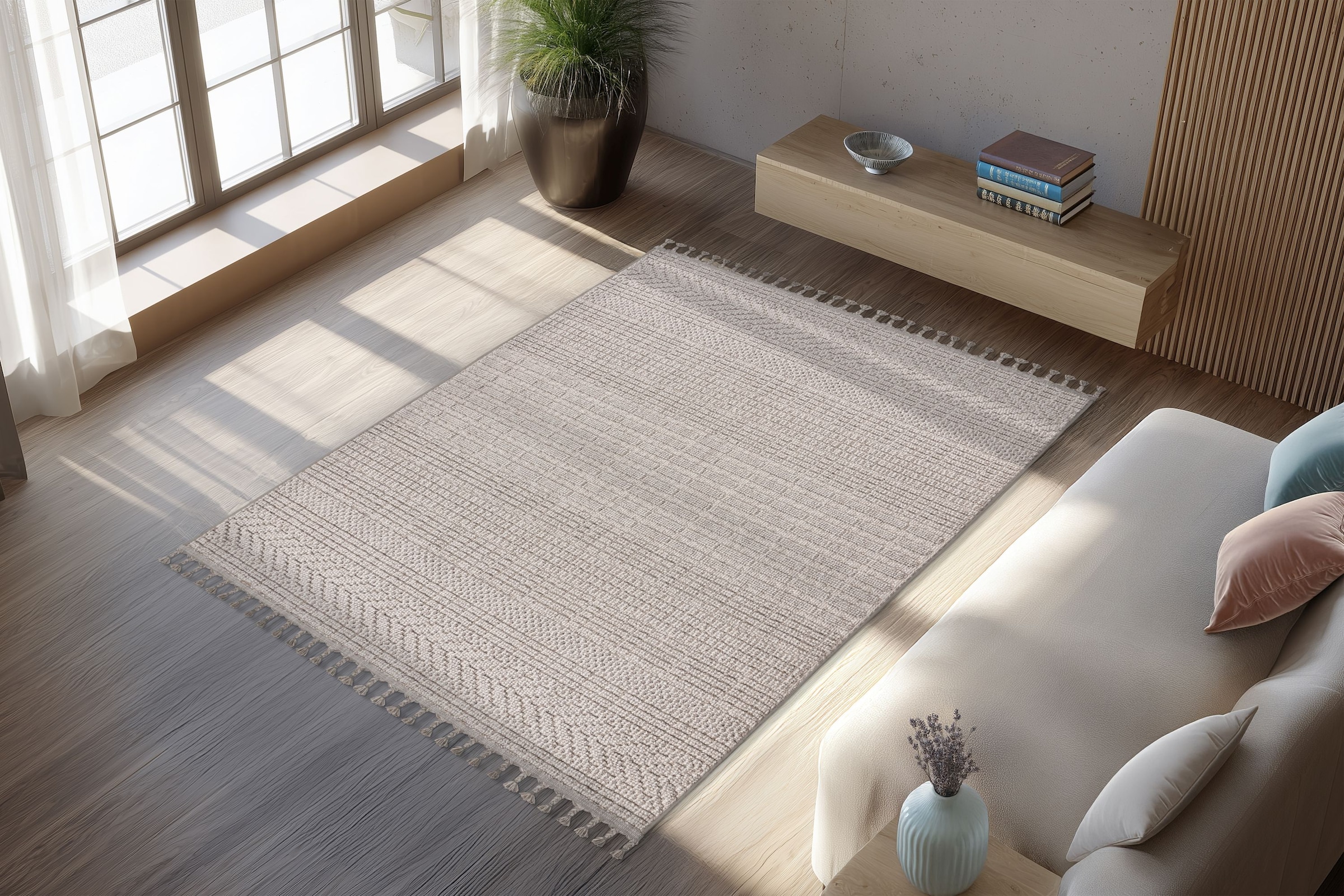 Kayoom Teppich »Reef 125« rechteckig 9 mm Höhe Kurzflor, Struktur, mit Fransen, Wohnzimmer