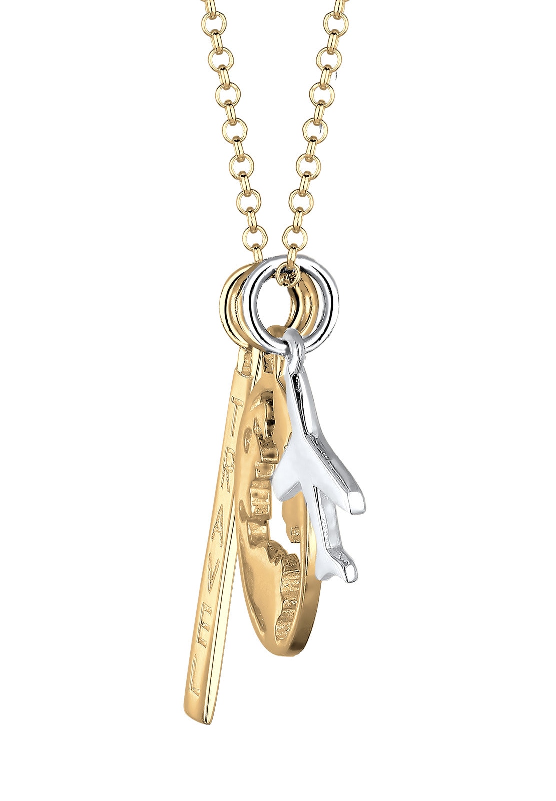 Elli Kette mit Anhänger »Halskette Globus Flugzeug Travel 925 Sterling Silber Bicolor«