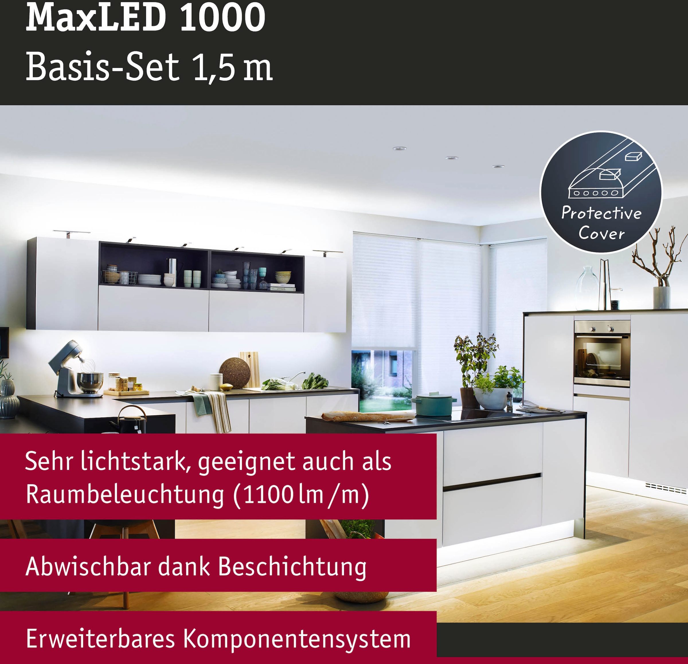 Paulmann LED-Streifen »MaxLED 1000 Basisset 1,5m Tageslichtweiß IP44 17W 1650lm beschichtet«, 1 St.-flammig