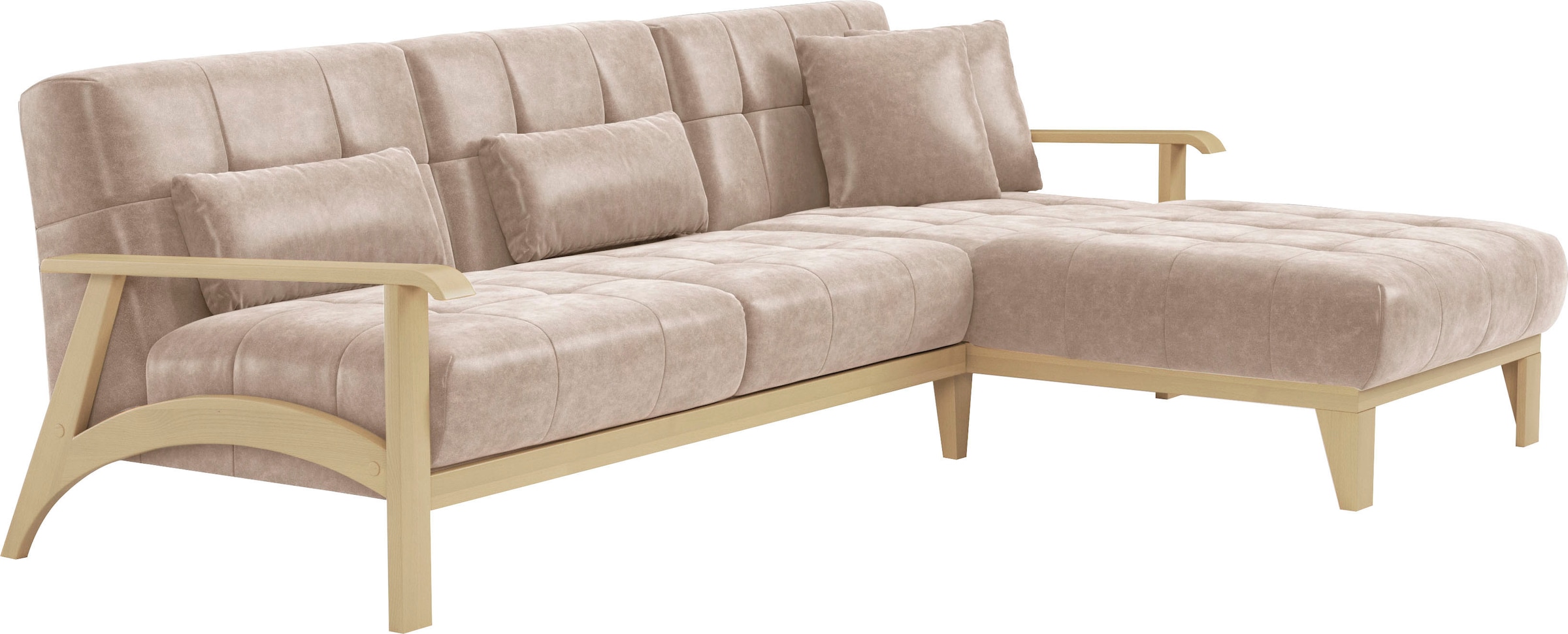 sit&more Ecksofa »Billund L-Form«, Armlehnen aus Buchenholz in natur, verschiedene Bezüge und Farben