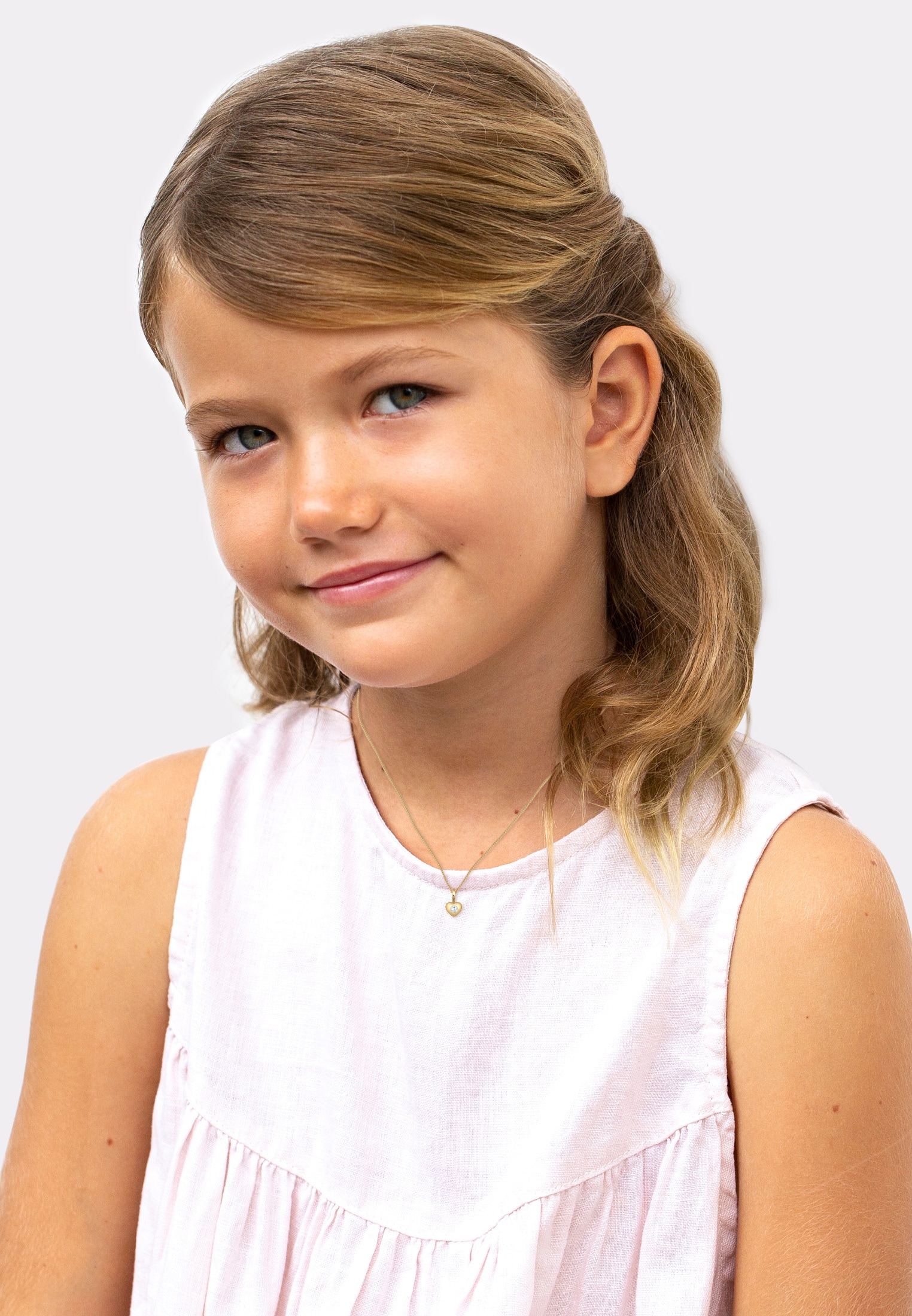 Elli Premium Silberkette »Halskette Kinder Herz Geburt Taufe Zirkonia 585 Gelbgold«