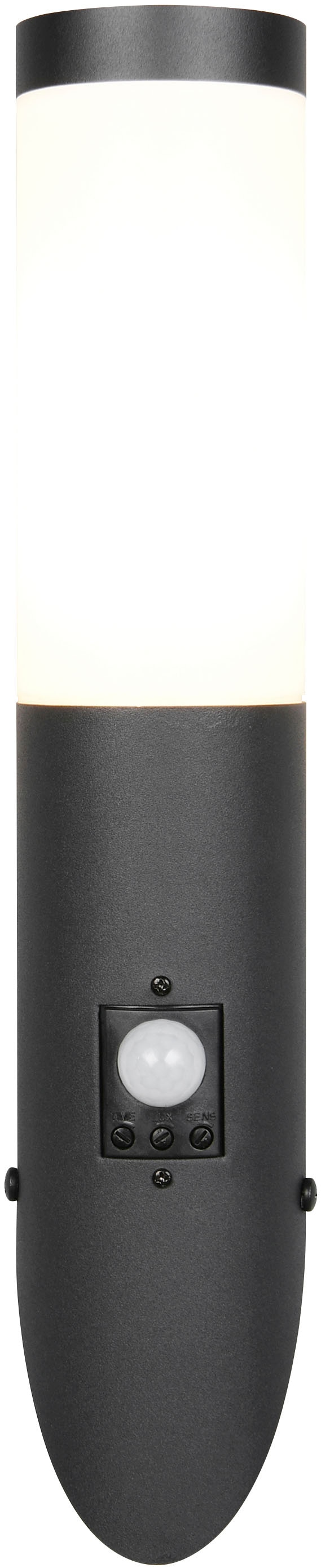 TRIO Leuchten Außen-Wandleuchte »TRIOTO, Outdoor Wandlampe Edelstahl, Wandfackel exkl 1x E27 max 25W« E27 1 Stk. warmweiß - kaltweiß röhrenförmige Hauswand Beleuchtung, Bewegungsmelder, IP44 39cm hoch