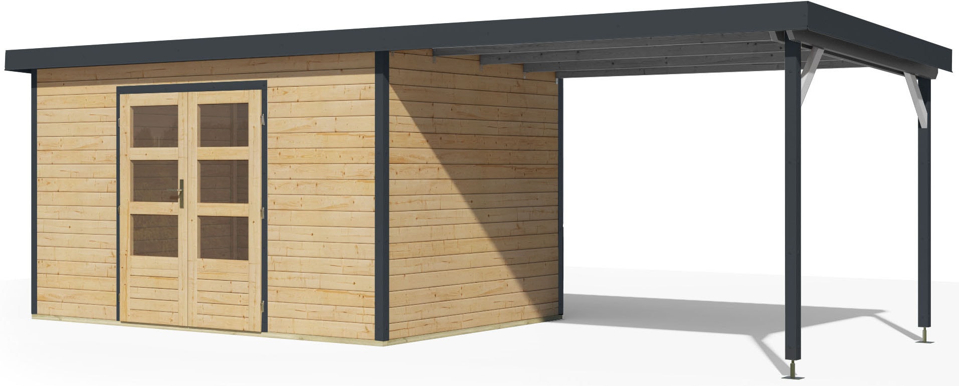 Karibu Gartenhaus »Plutino 7  SET, in verschiedenen Farben« inkl. Anbaudach