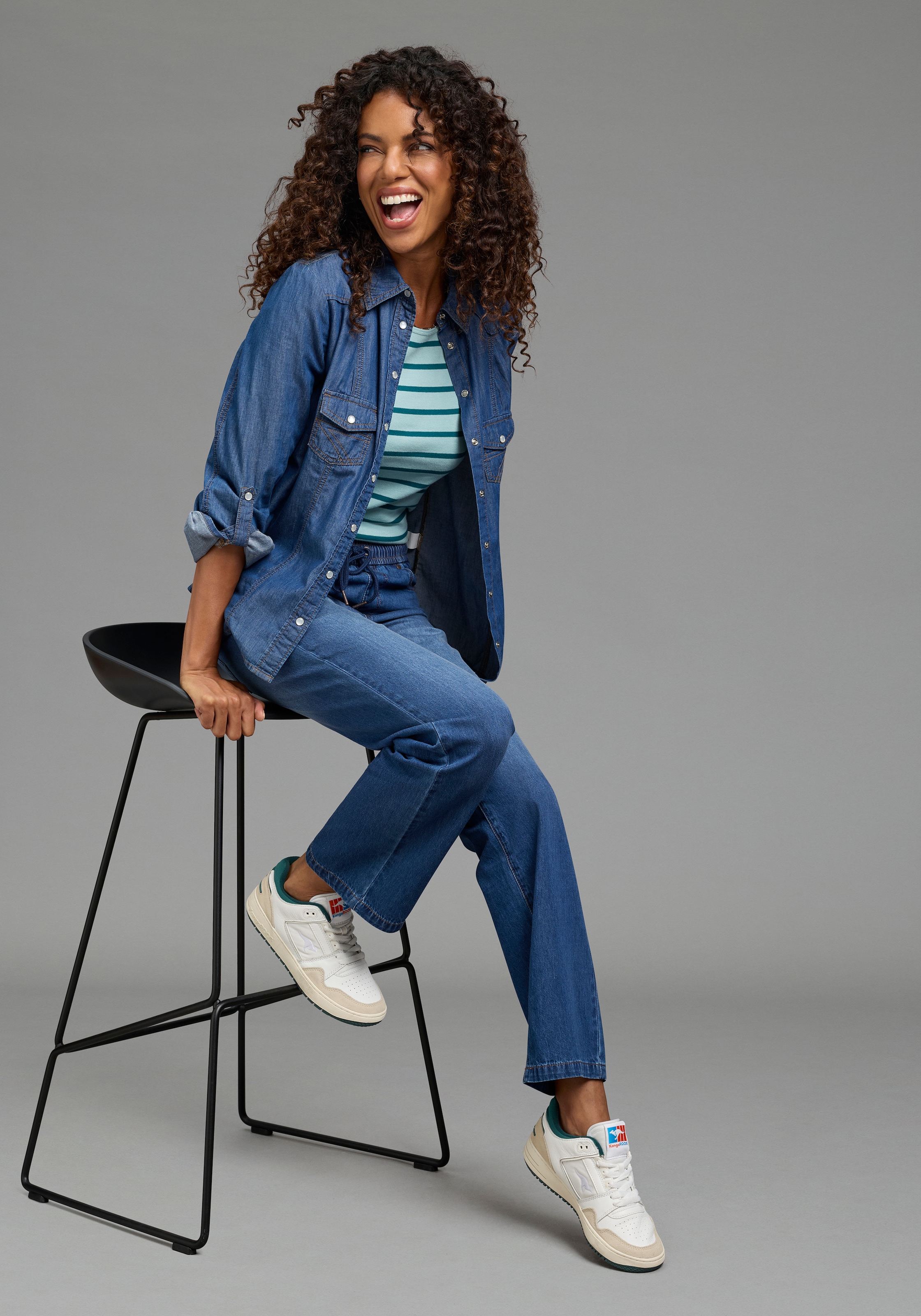 Arizona Relax-fit-Jeans »mit Schnürung« mit geradem Bein, unifarben