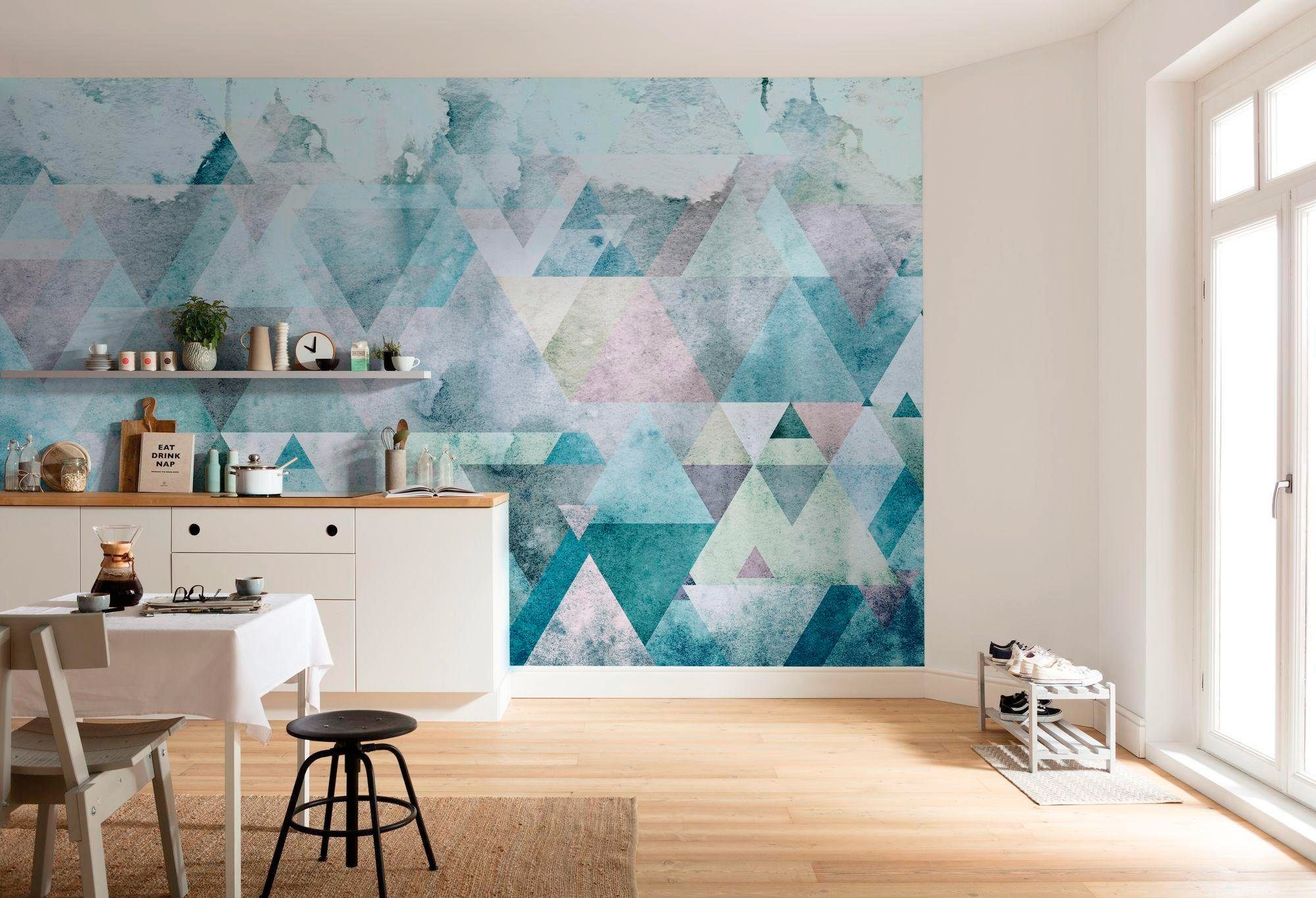 Komar Vliestapete »Digitaldruck Vlies -  Triangles Blue - Größe 400 x 250 cm« bedruckt glatt Wohnzimmer, Schlafzimmer
