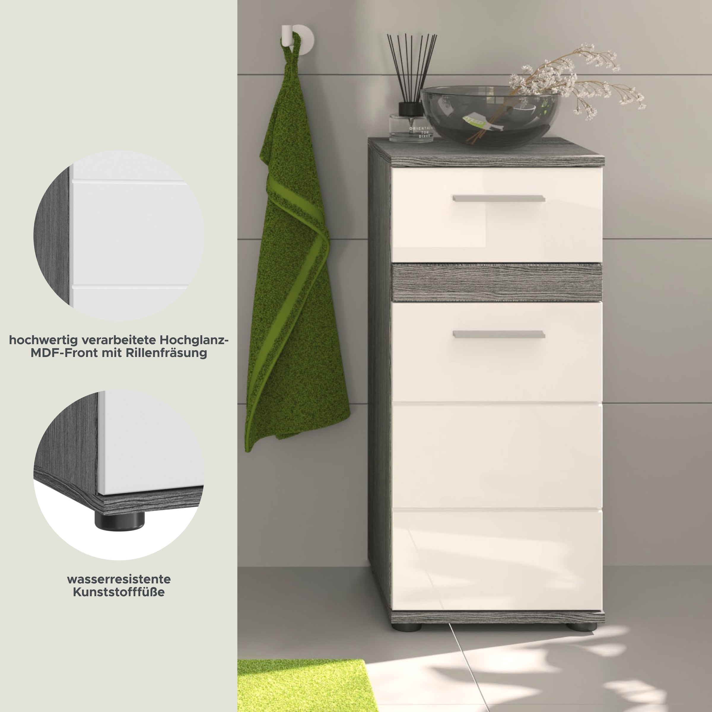 welltime Unterschrank »LUCCA, TOPSELLER!, Breite 35cm, 1 Tür (TA wechselbar), 1 Schubkasten« MDF Front, Badmöbel, Badschrank, Schrank, Bad, Badezimmer