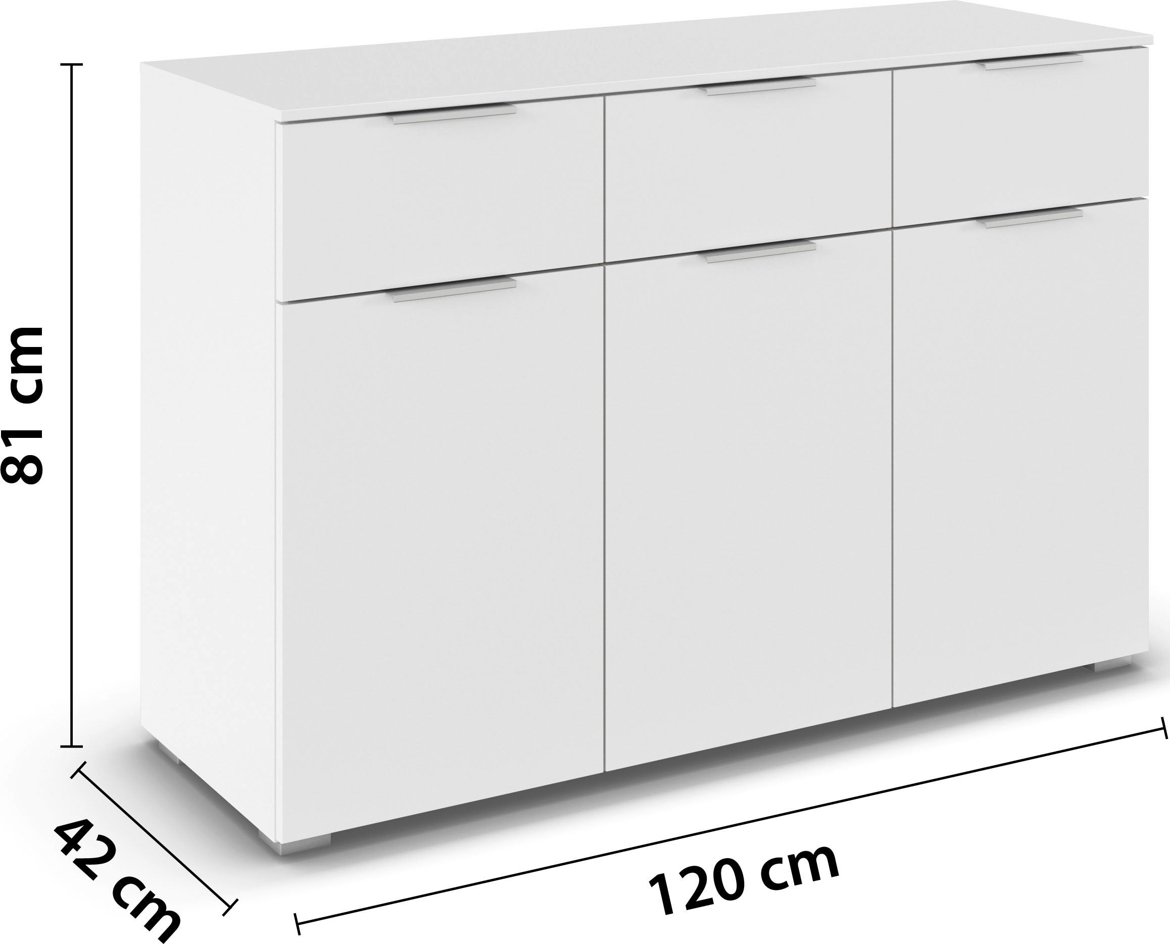 rauch Kombikommode »Sideboard Schubladenkommode CORTONA mit Dekor-Front« Breite 120 cm inkl. Soft-Close-Funktion,  mit 3 Schubladen und 3 verstellbaren Einlegeboden MADE IN GERMANY