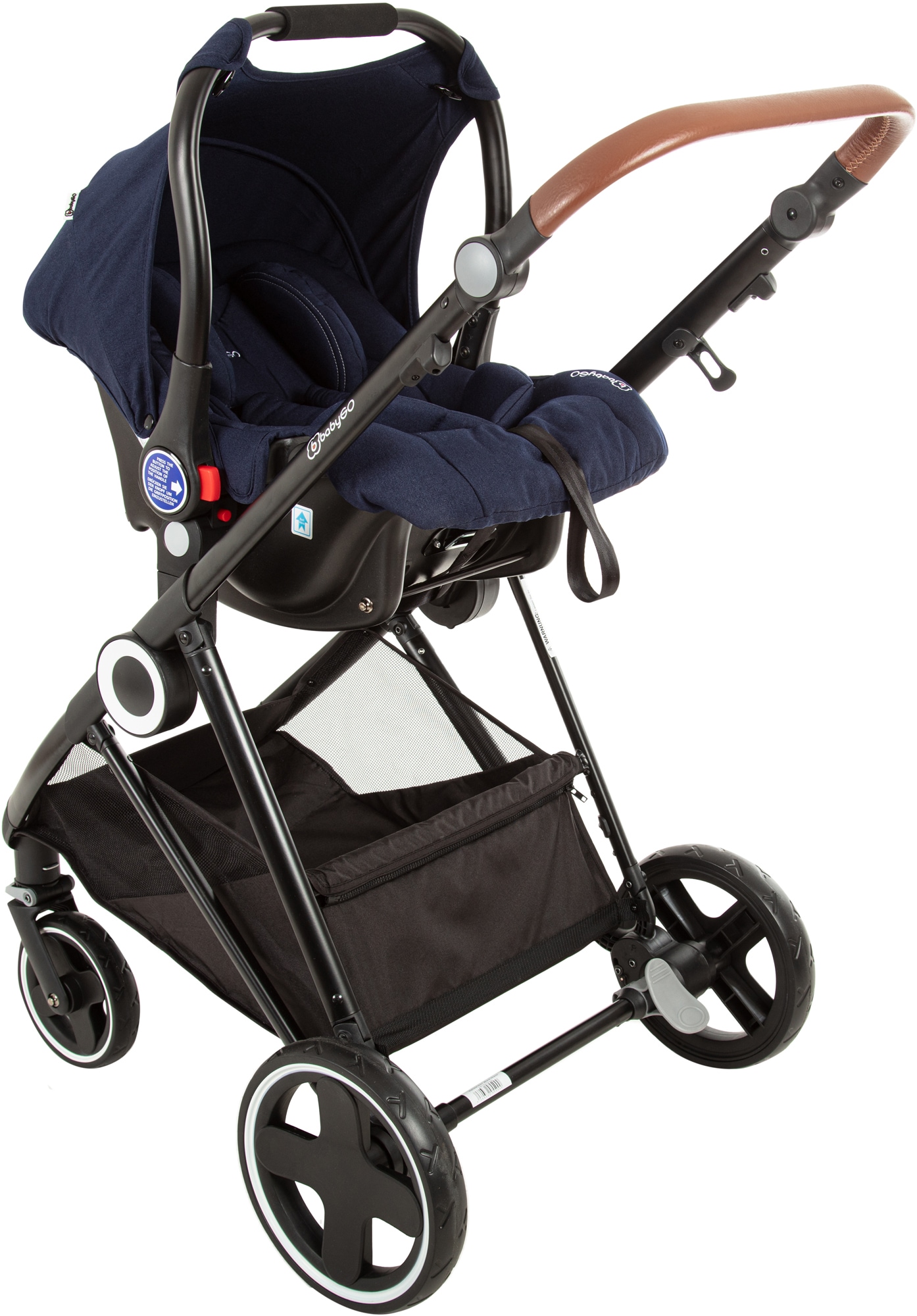 BabyGo Kombi-Kinderwagen »Halime 3in1, Blue Black«, inklusive Babywanne, Babyschale, Regenhaube & Wickeltasche