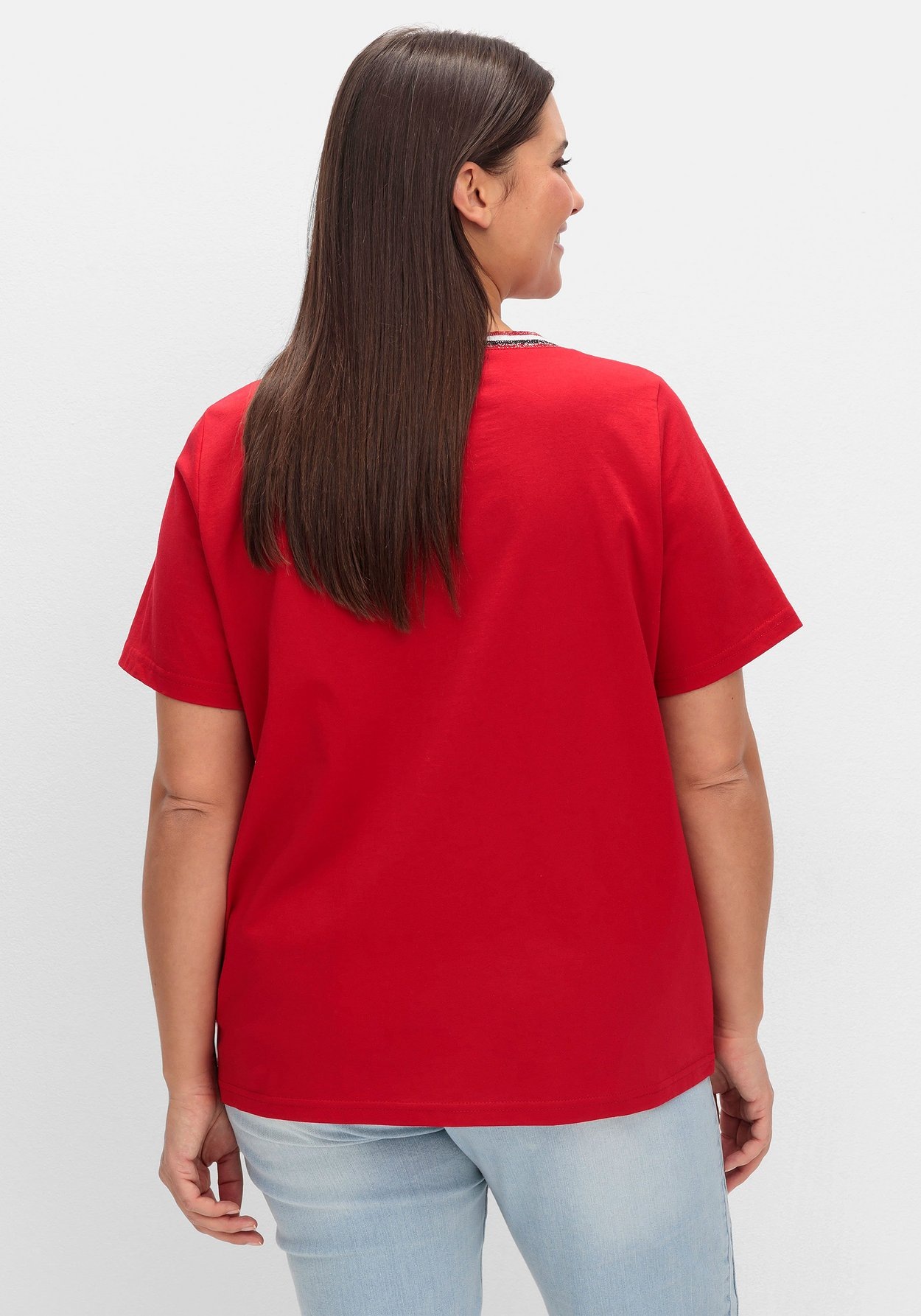 Sheego T-Shirt »Kurzarmshirt mit Frontdruck und Glitzerdetails«