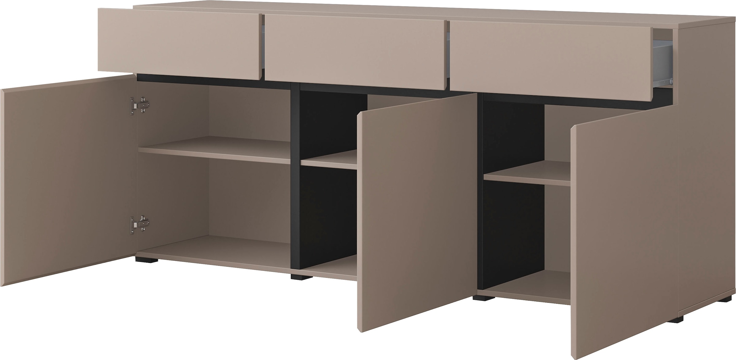 INOSIGN Sideboard »Cross,Breite 180 cm, moderne grifflose Kommode,3 Türen/3 Schubkästen«, Schubladenschrank mit viel Stauraum, Einlegeböden verstellbar