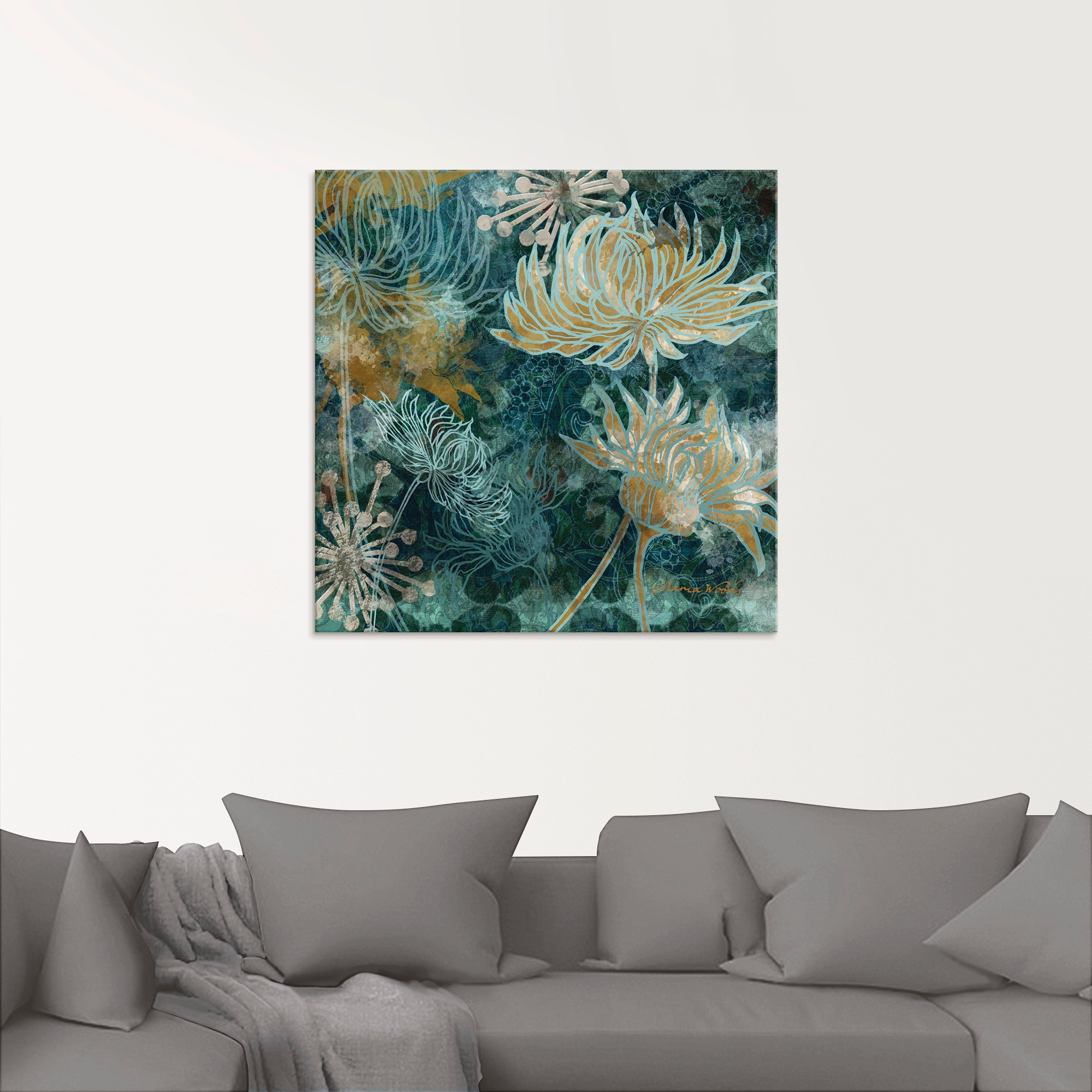 Artland Glasbild »Blaue Chrysanthemen I«, Blumen, (1 St.), in verschiedenen Größen