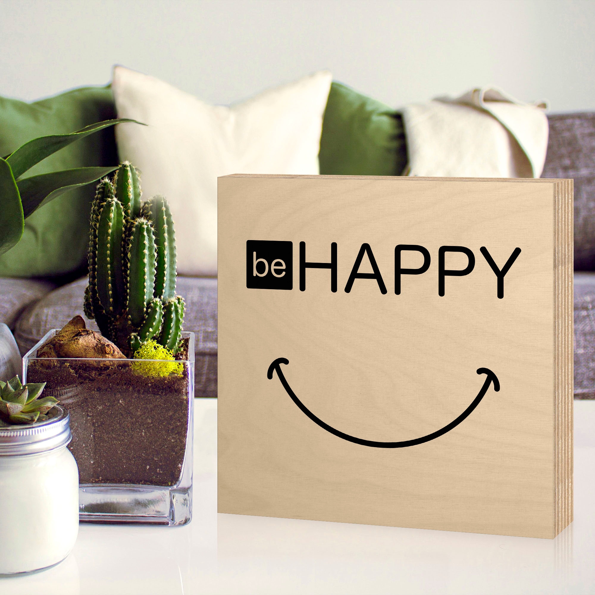 Artland Holzbild »Be happy - Sei glücklich«, Sprüche & Texte, (1 St.)
